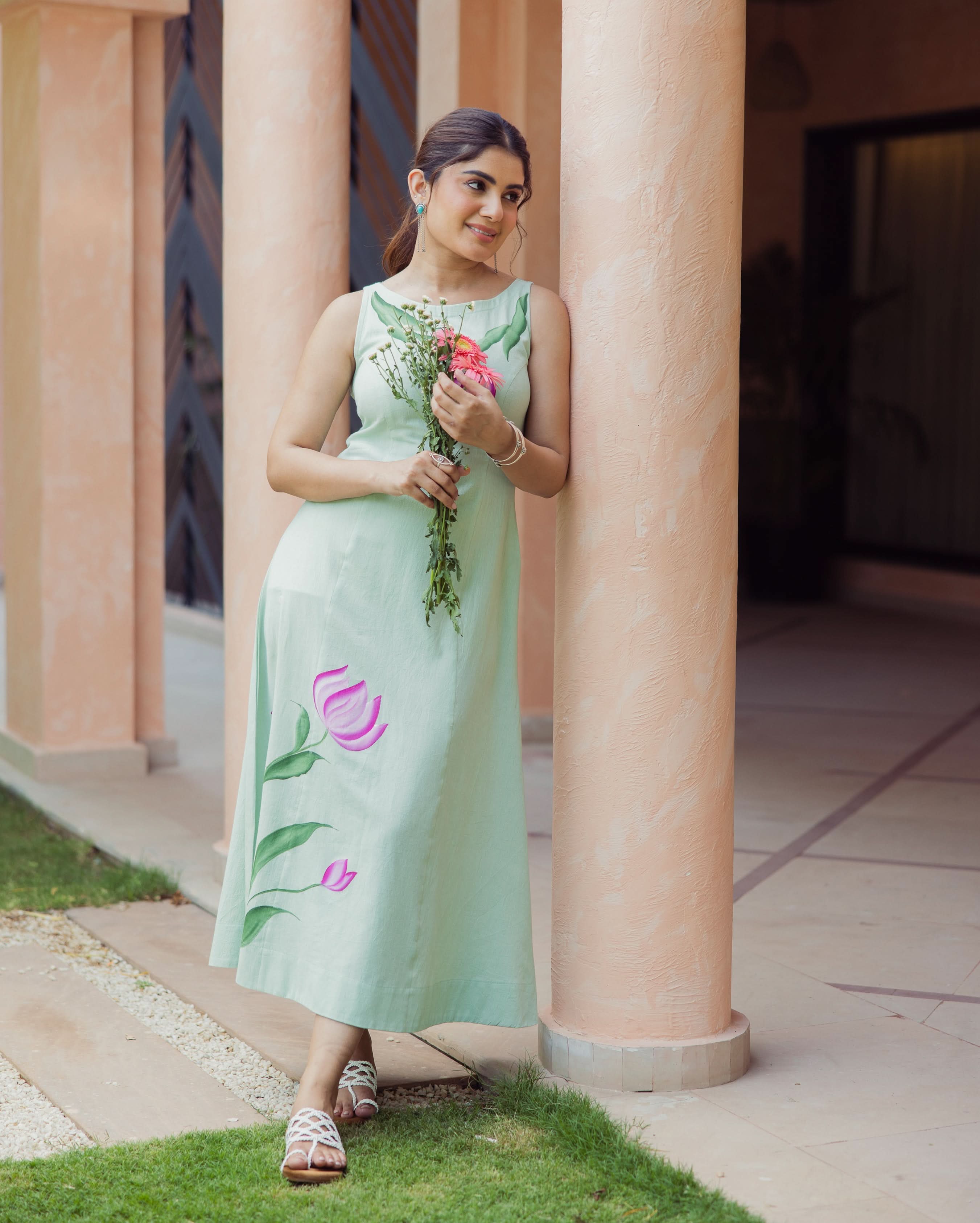 Kylie Sage Green Handpainted Flex Dress - Image 3