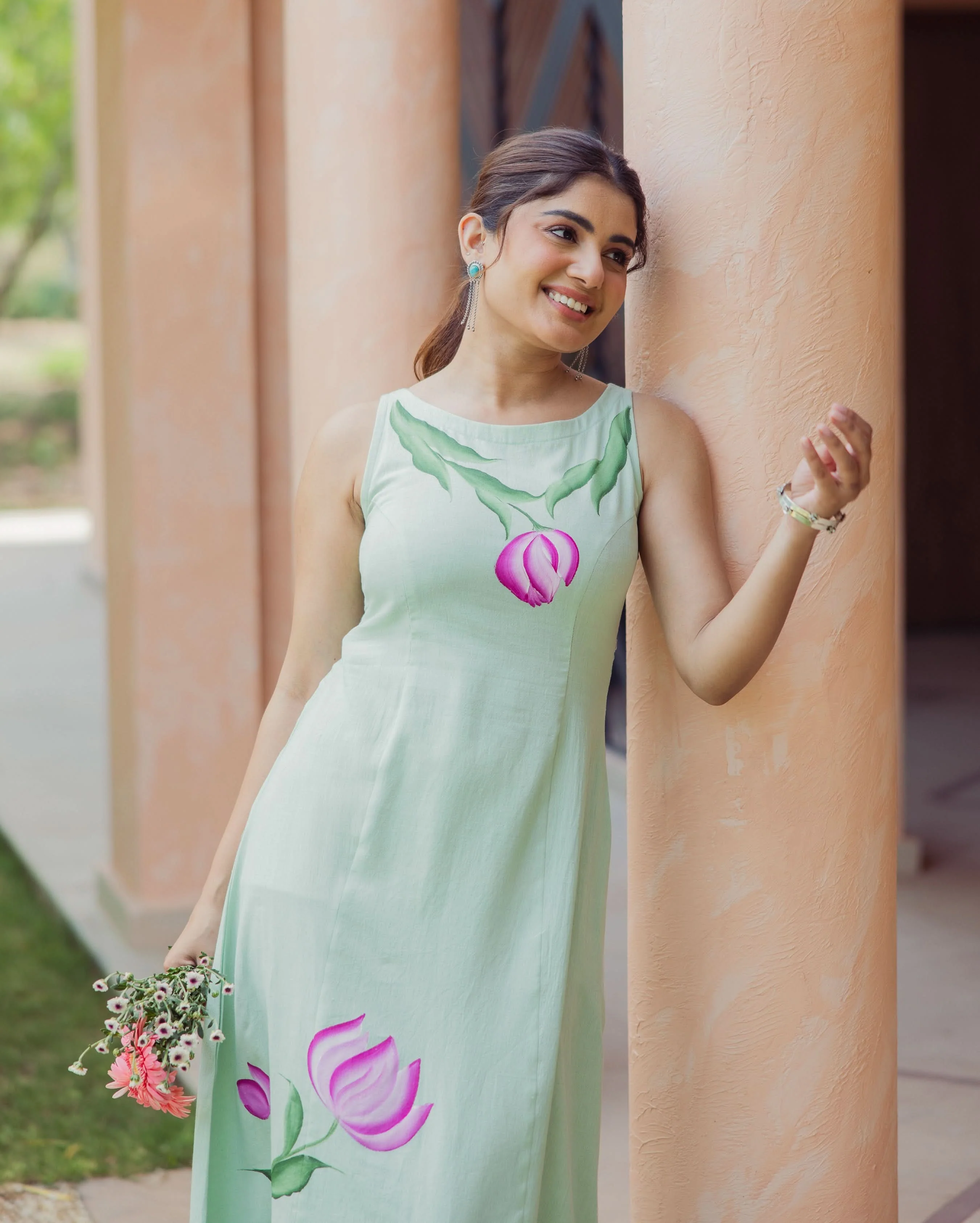 Kylie Sage Green Handpainted Flex Dress - Image 5