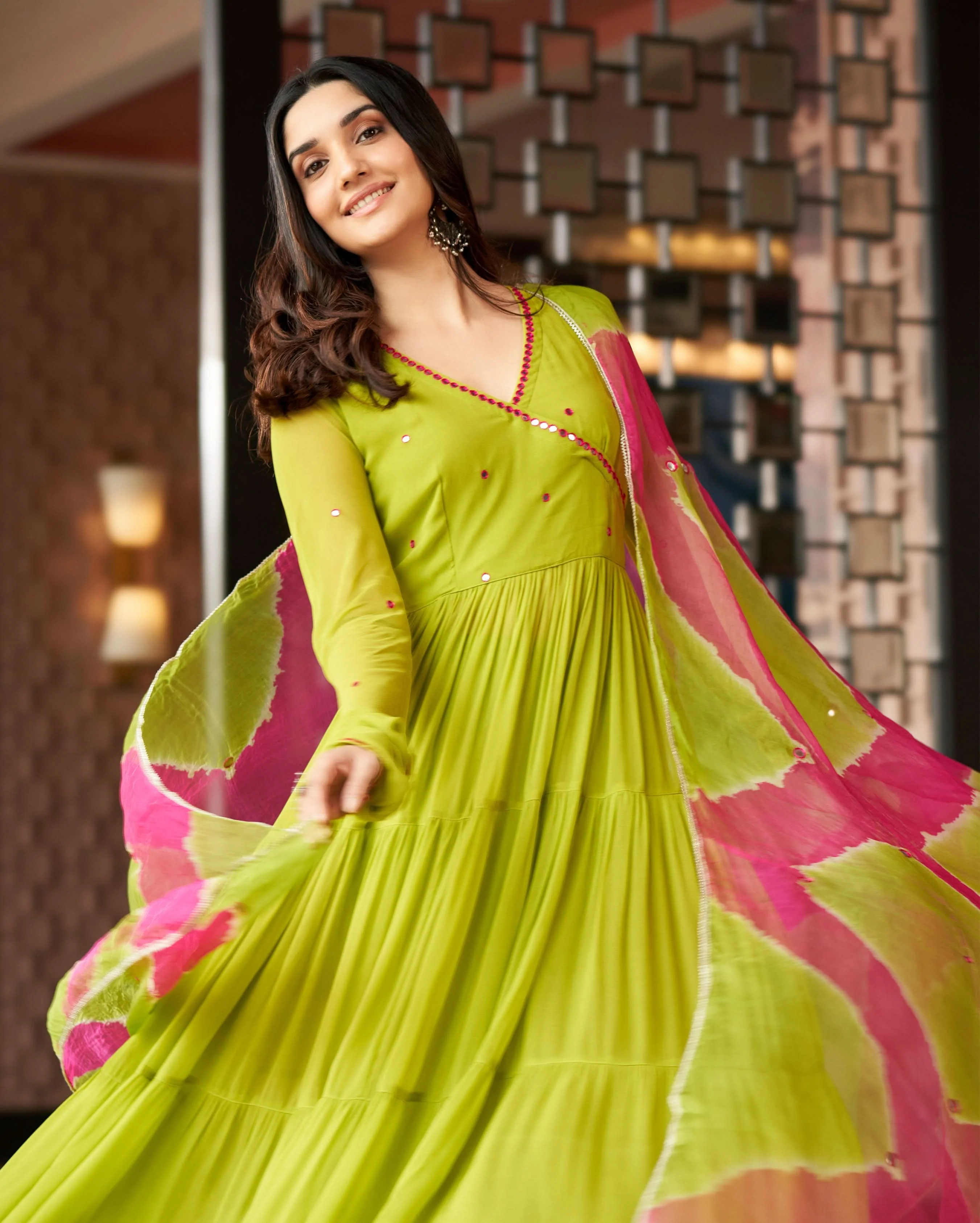 Leela Neon Green Embroidered Georgette Suit Set - Image 3