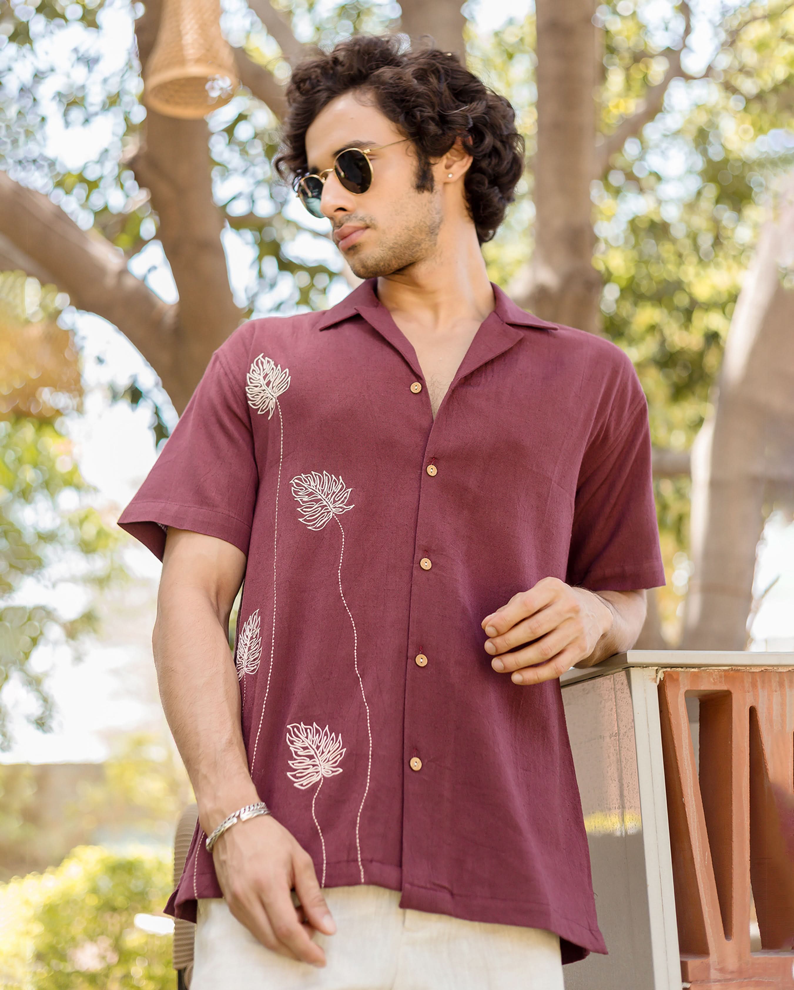 Logan Brown Embroidered Slub Shirt - Image 6