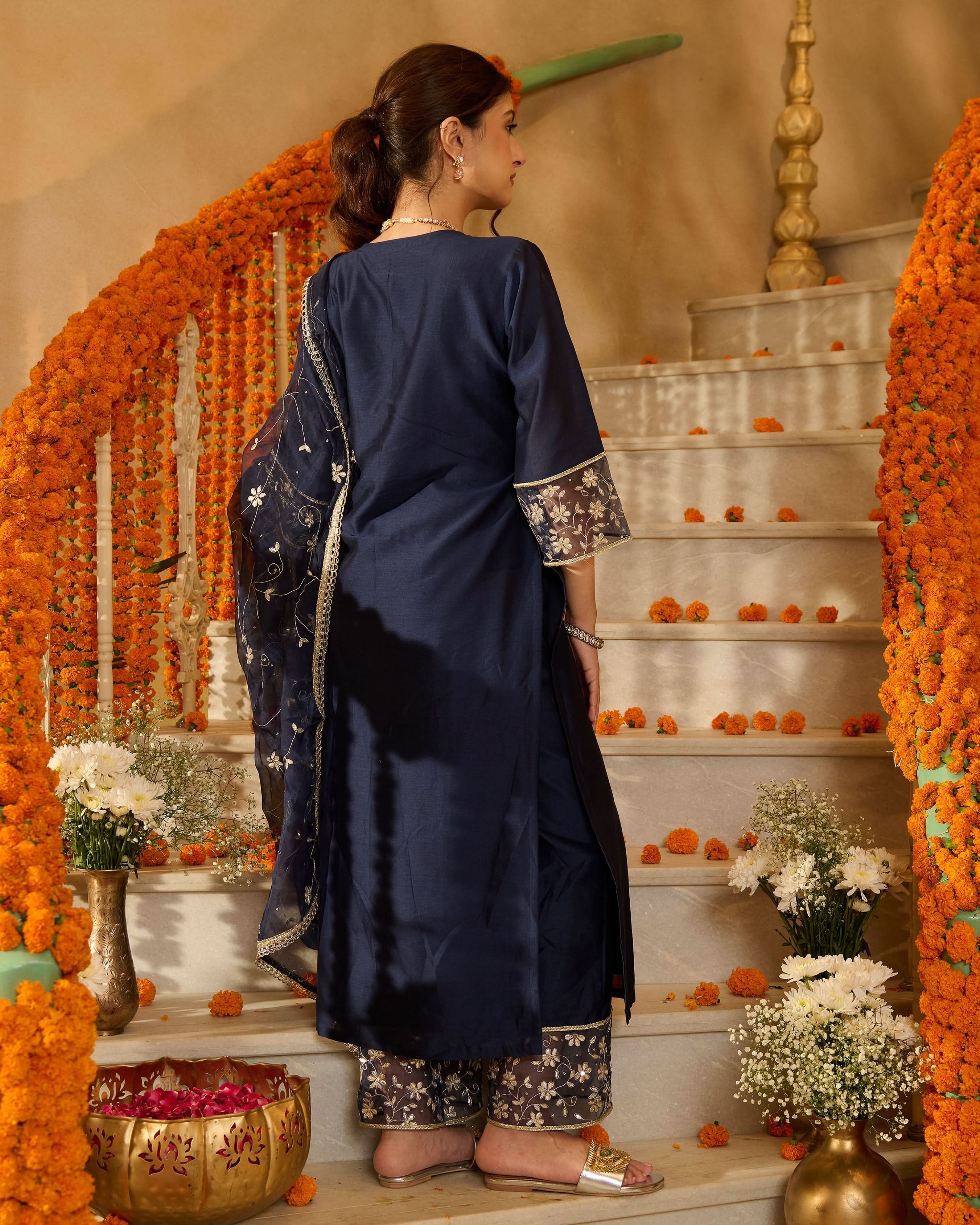 Lumi Blue Solid Chanderi Suit Set - Image 8