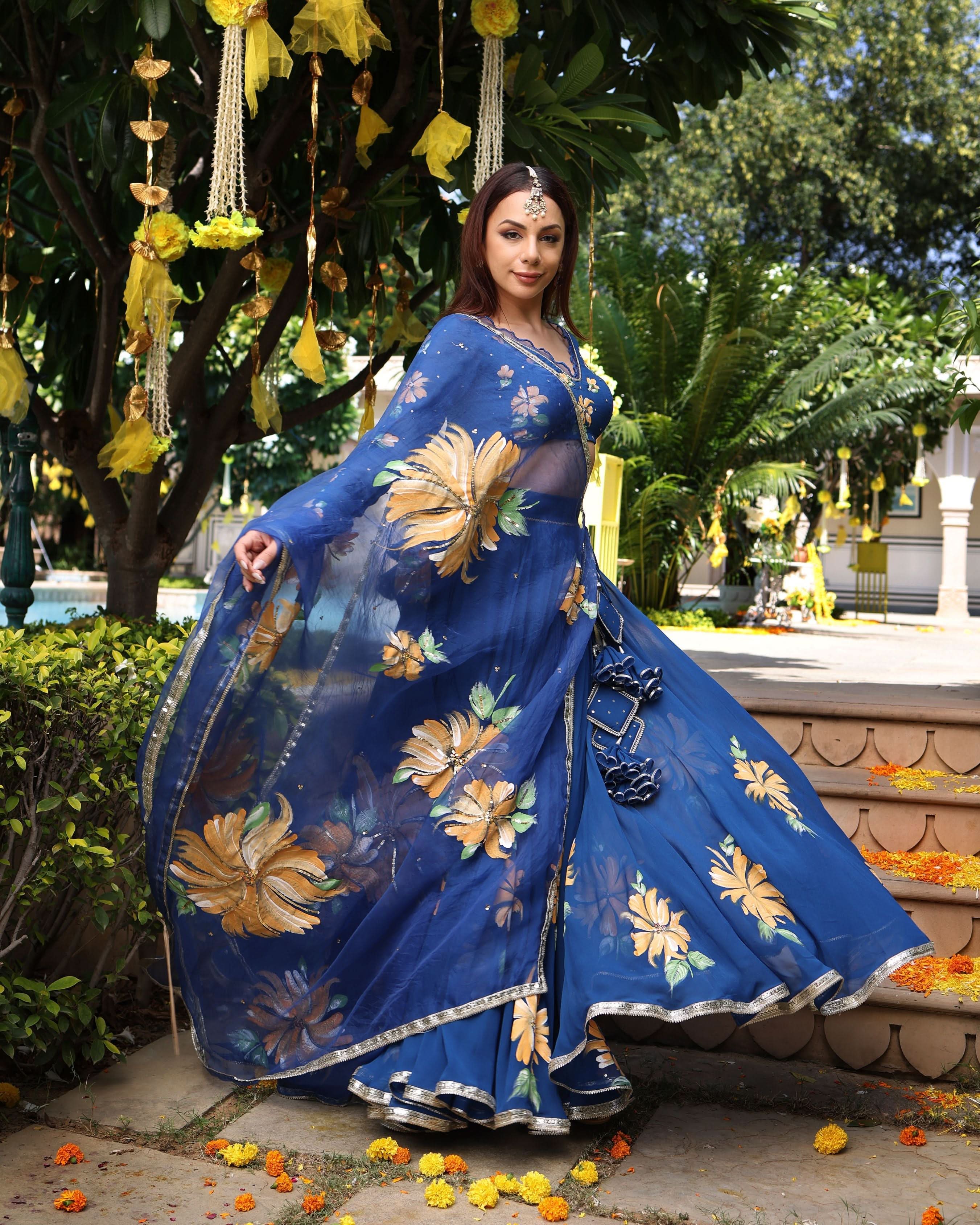 Madison Blue Handpainted Georgette Lehenga Set - Image 2