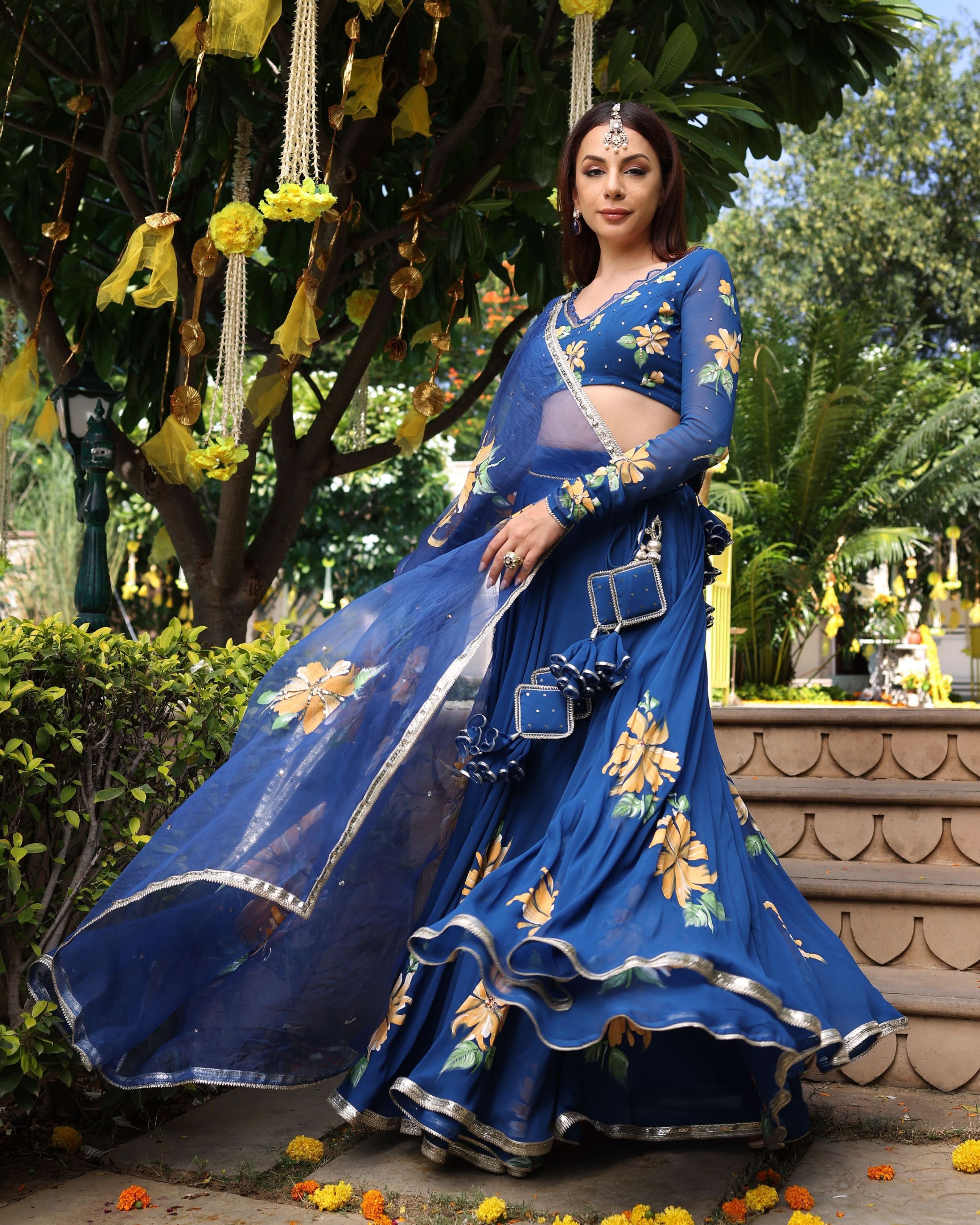 Madison Blue Handpainted Georgette Lehenga Set - Image 6