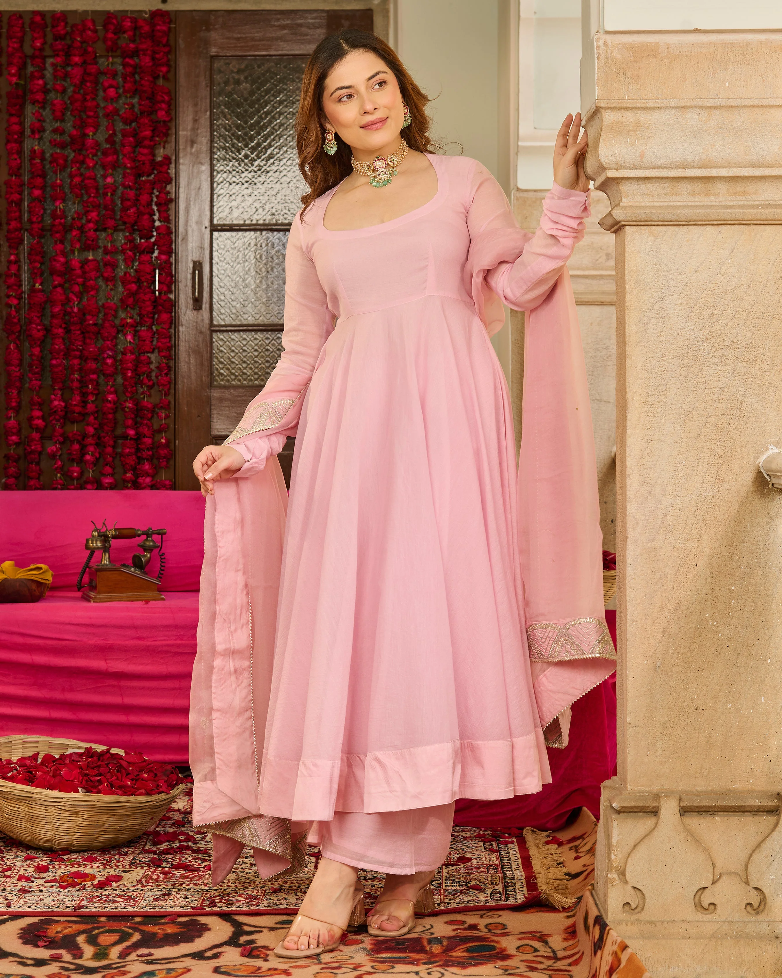 Magnolia Light Pink Solid Chanderi Suit Set - Image 4