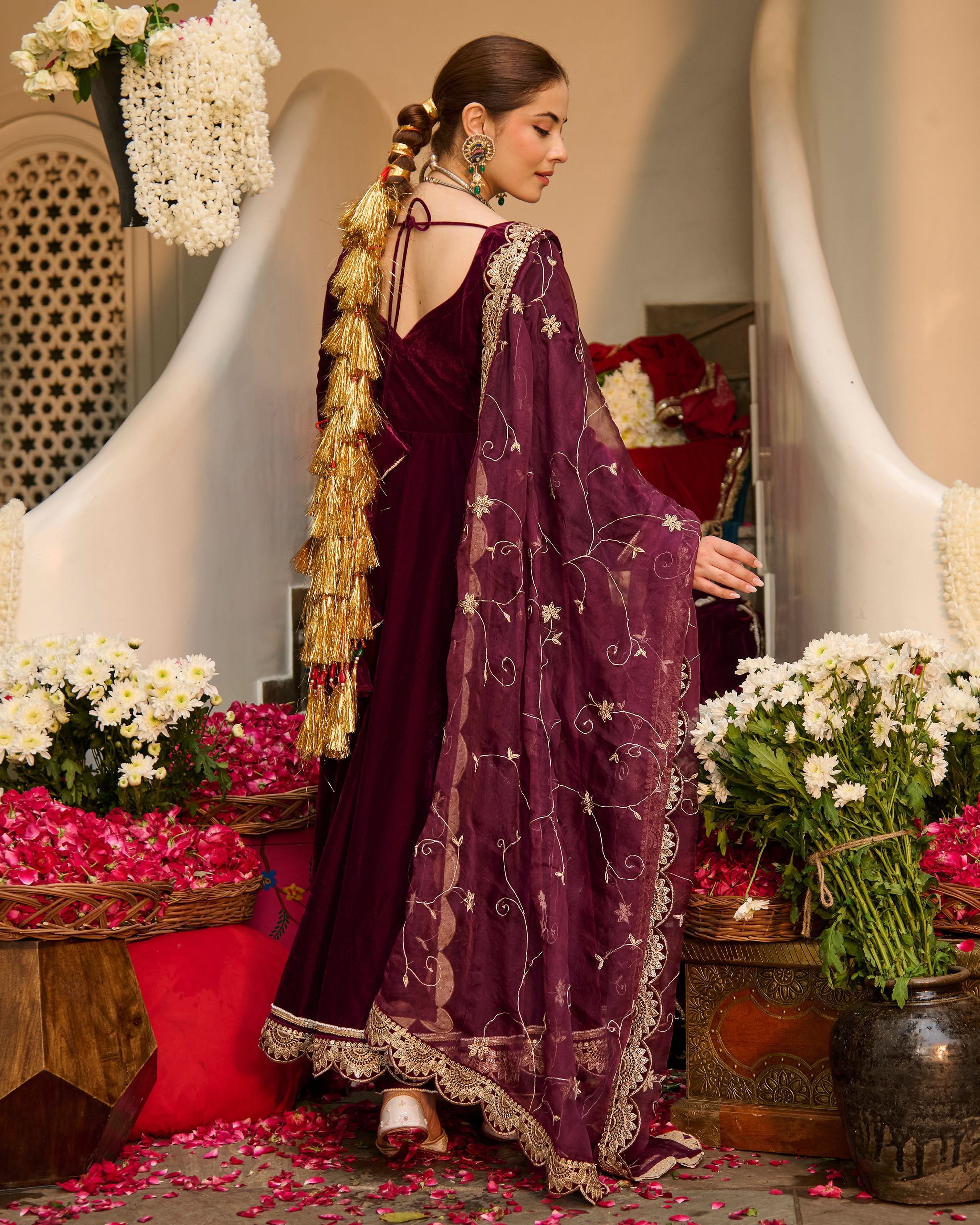Mahika Purple Solid Velvet Suit Set - Image 8