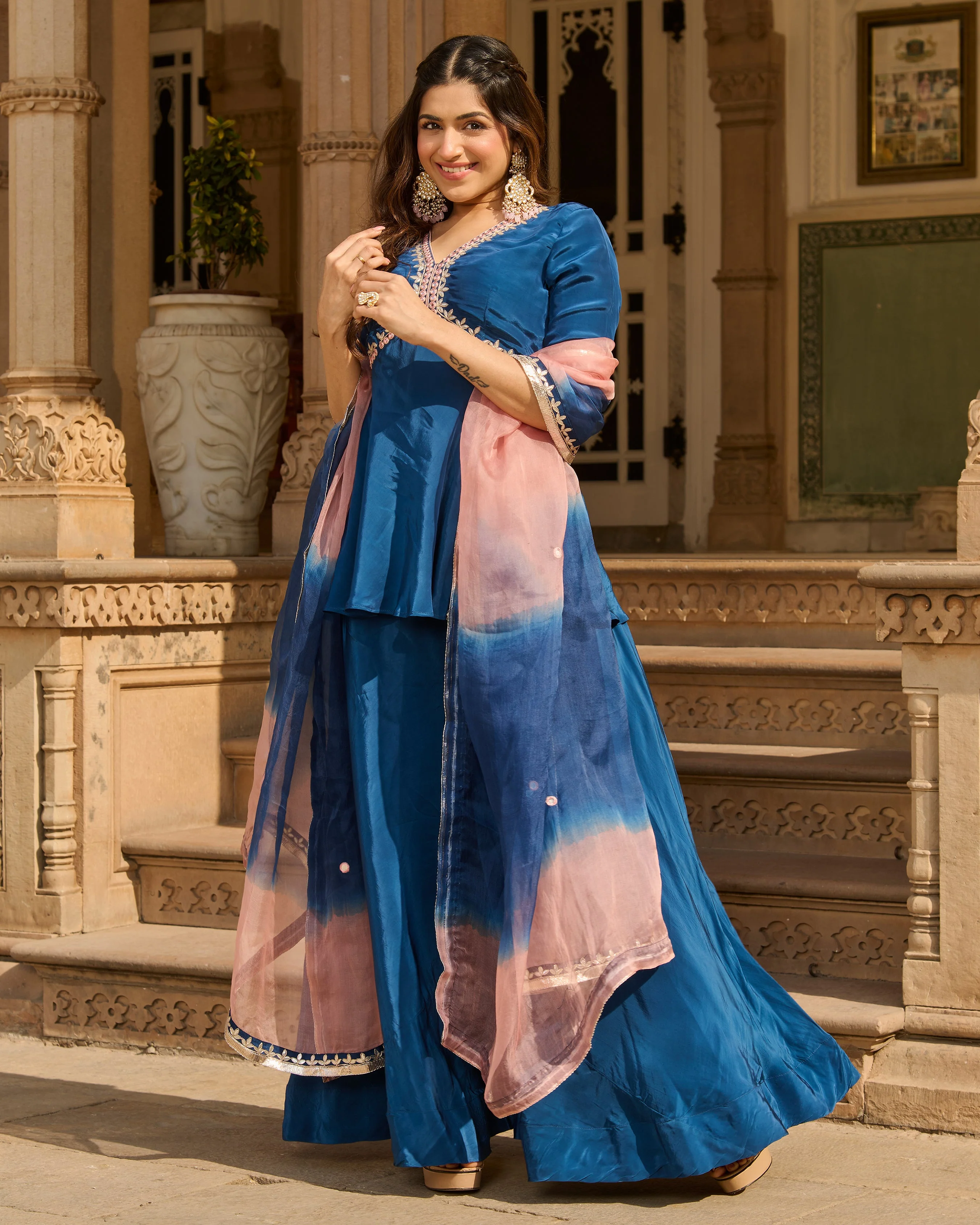 Maison Blue Solid Crepe Suit Set - Image 2