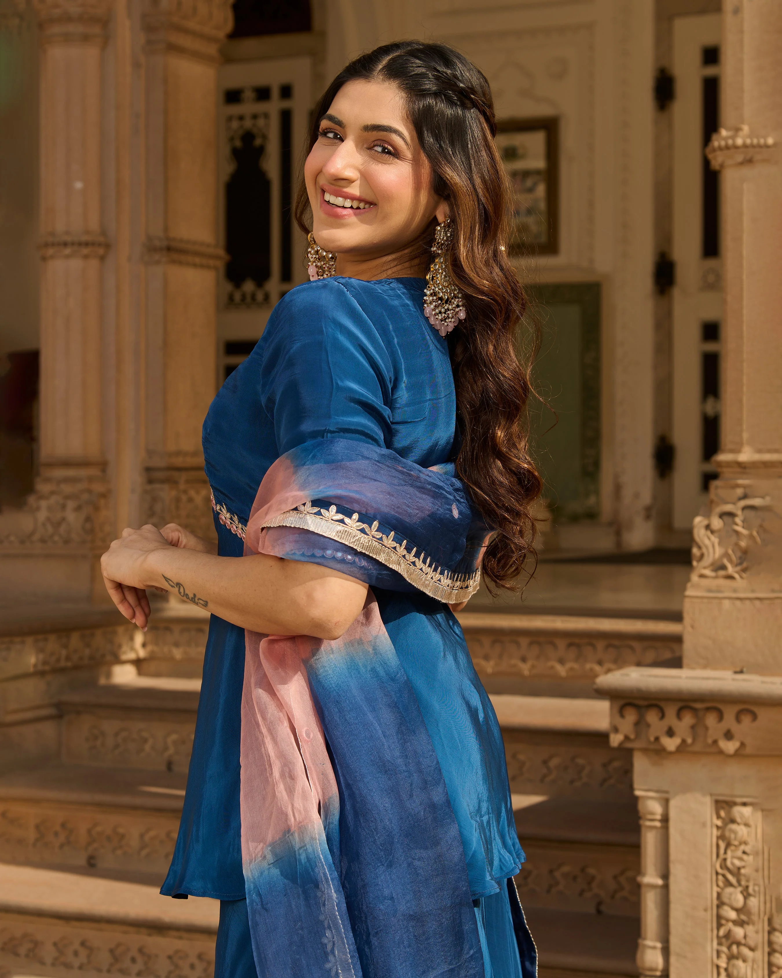 Maison Blue Solid Crepe Suit Set - Image 5