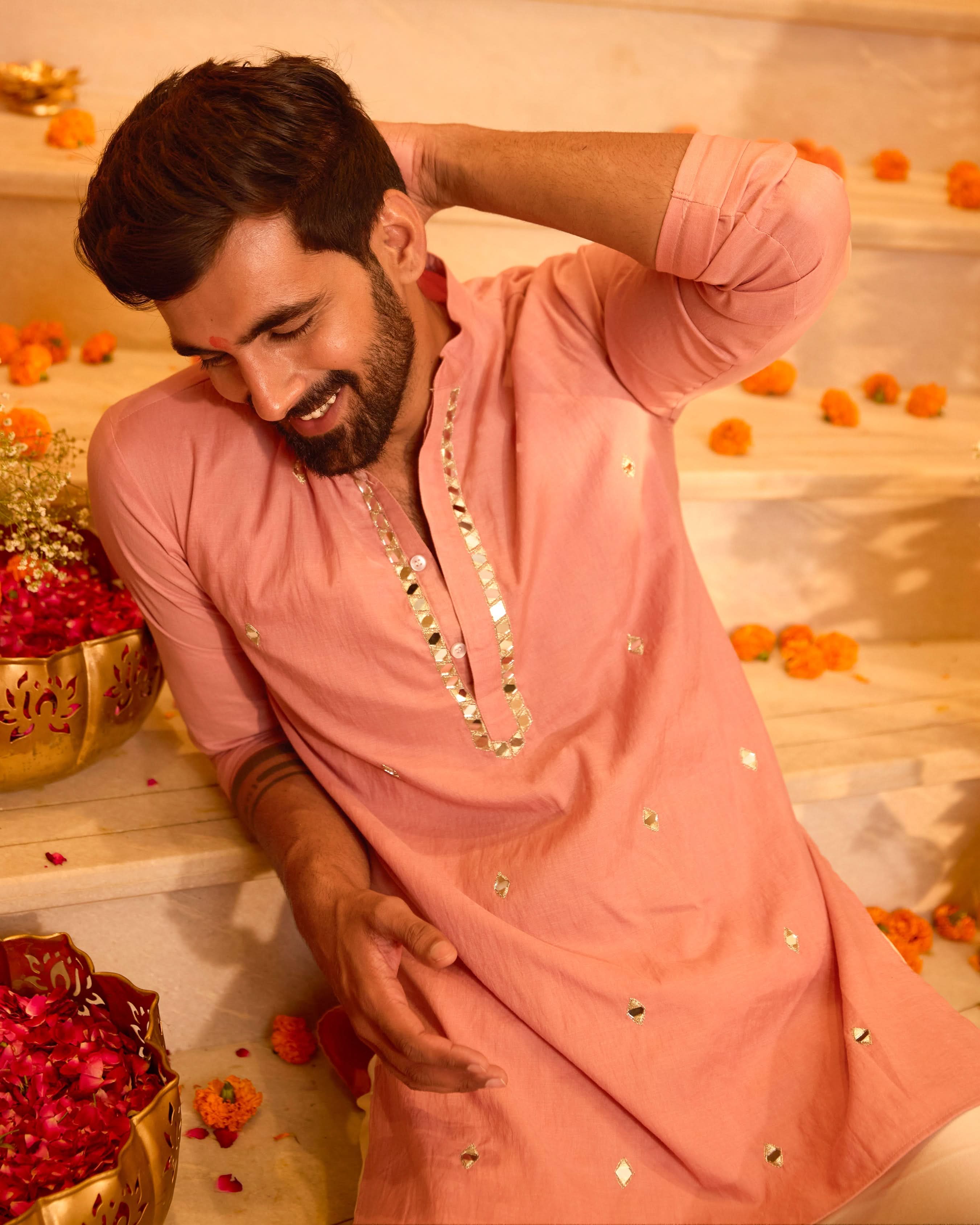 Manthan Peach Embroidered Chanderi Kurta - Image 6