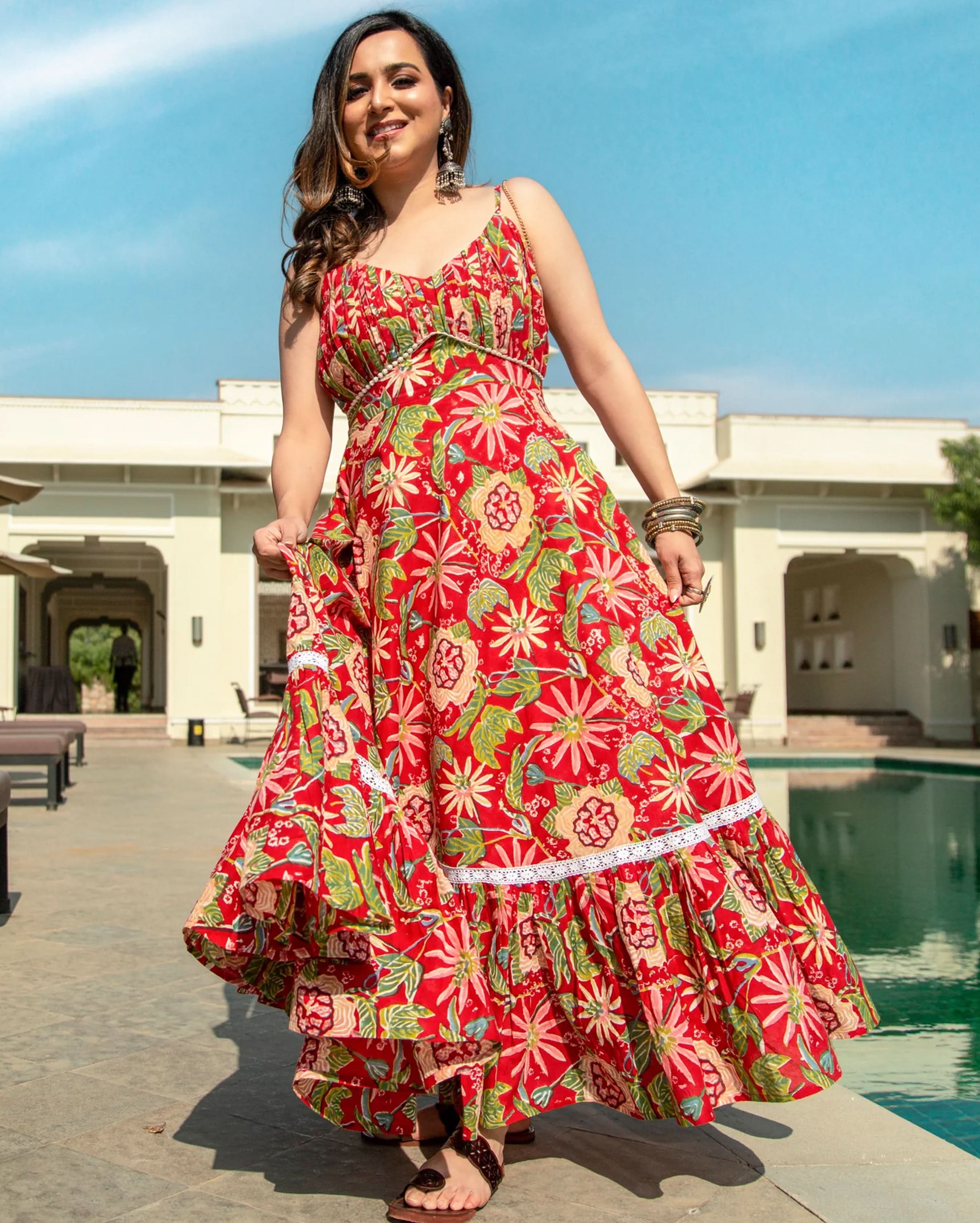 MAPLE RED HANDBLOCK COTTON DRESS - Image 2