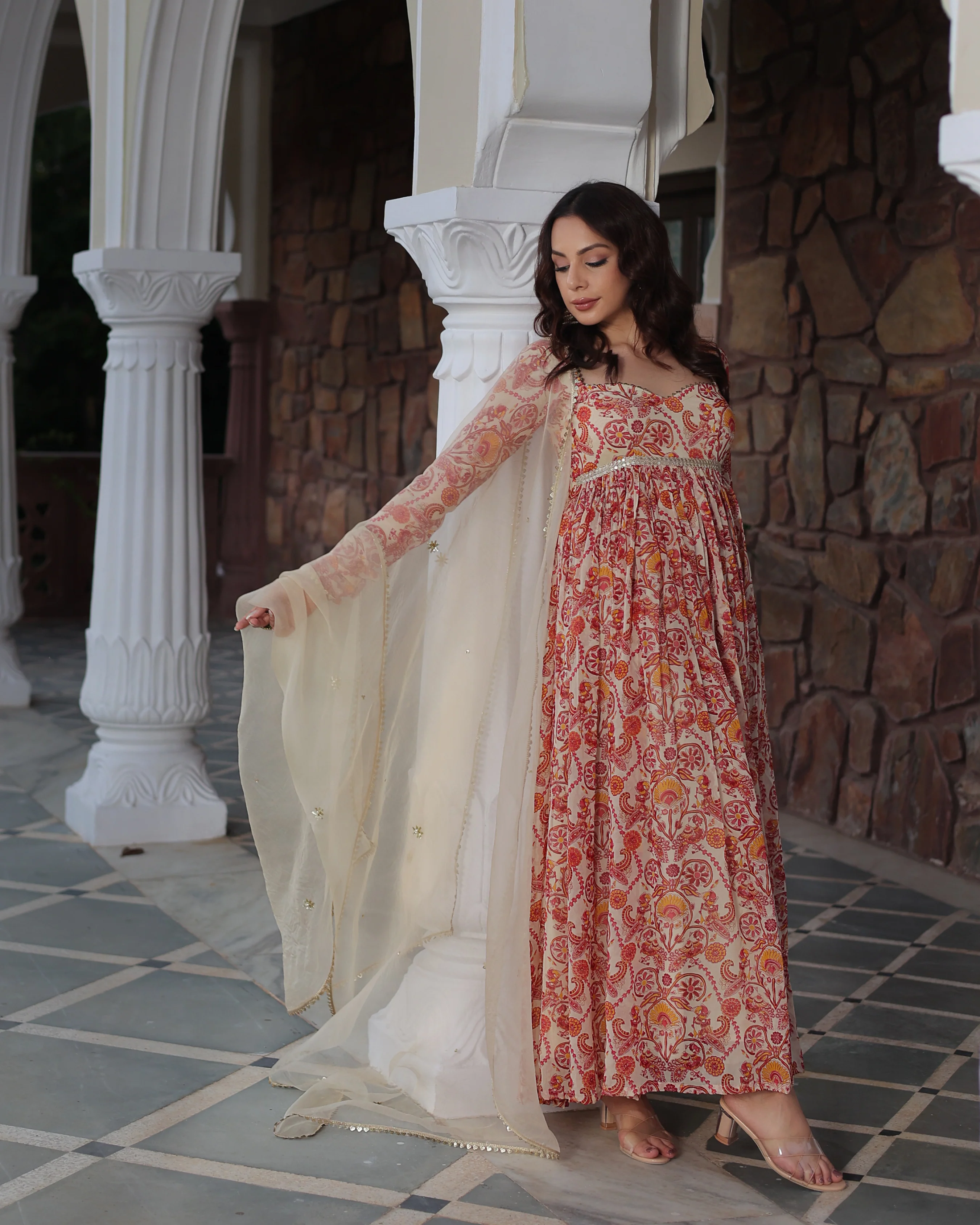 Marigold Cream Delight Printed Georgette Suit Set - Image 5