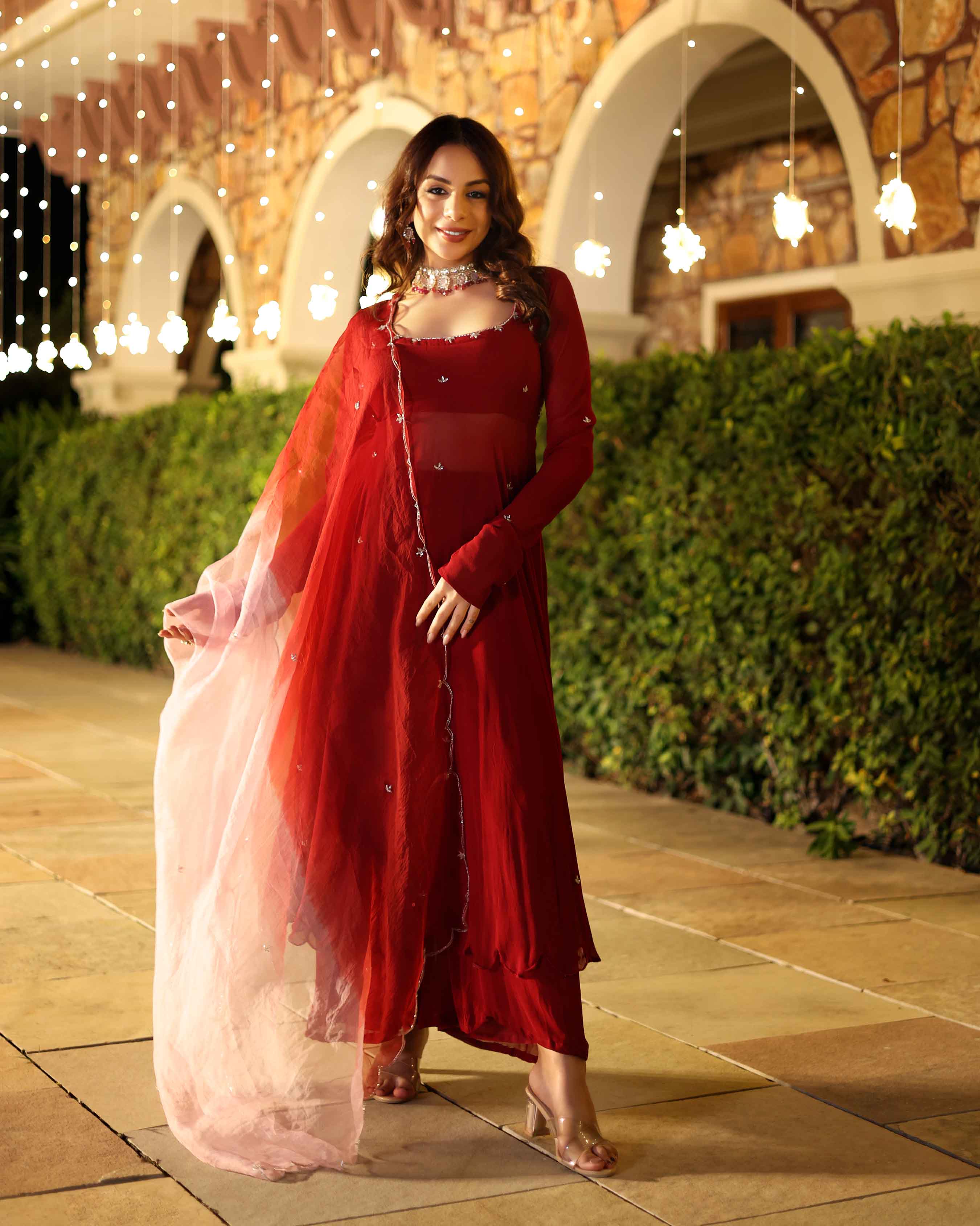 Maroon Blush Embroidered Georgette Suit Set - Image 2