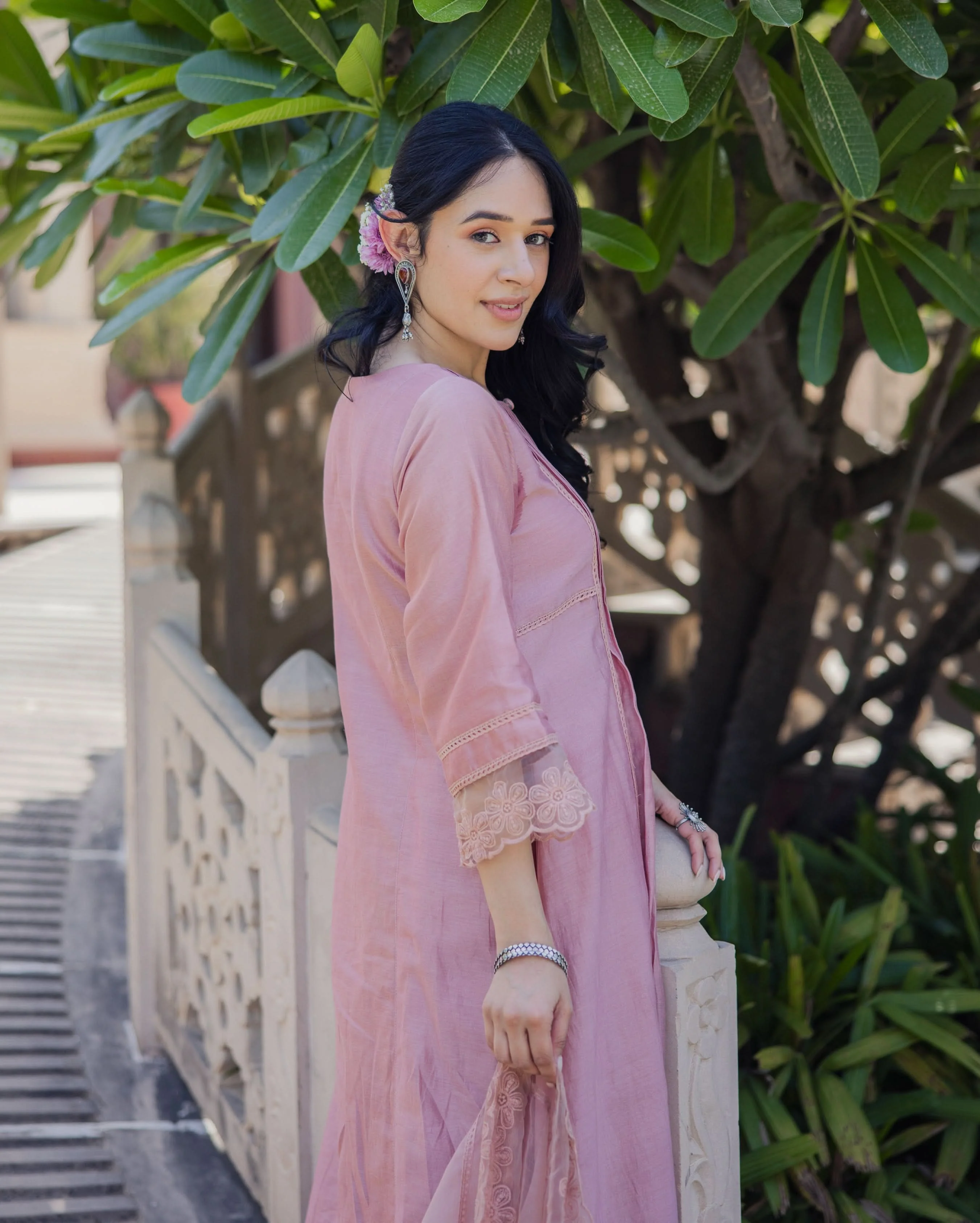 Mary Mauve Embroidered Chanderi Suit Set - Image 6
