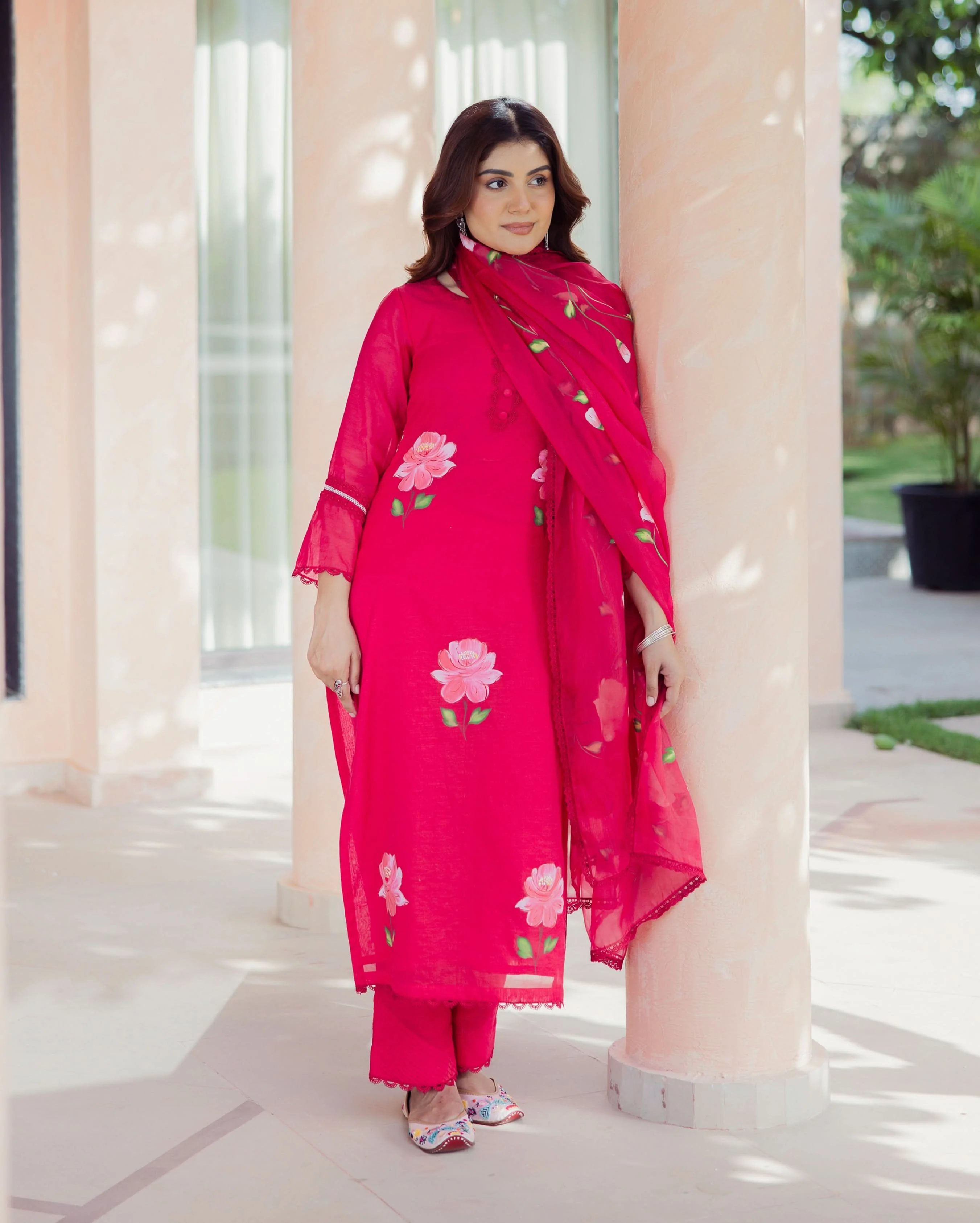 Meadow Magenta Handpainted Chanderi Suit Set - Image 4