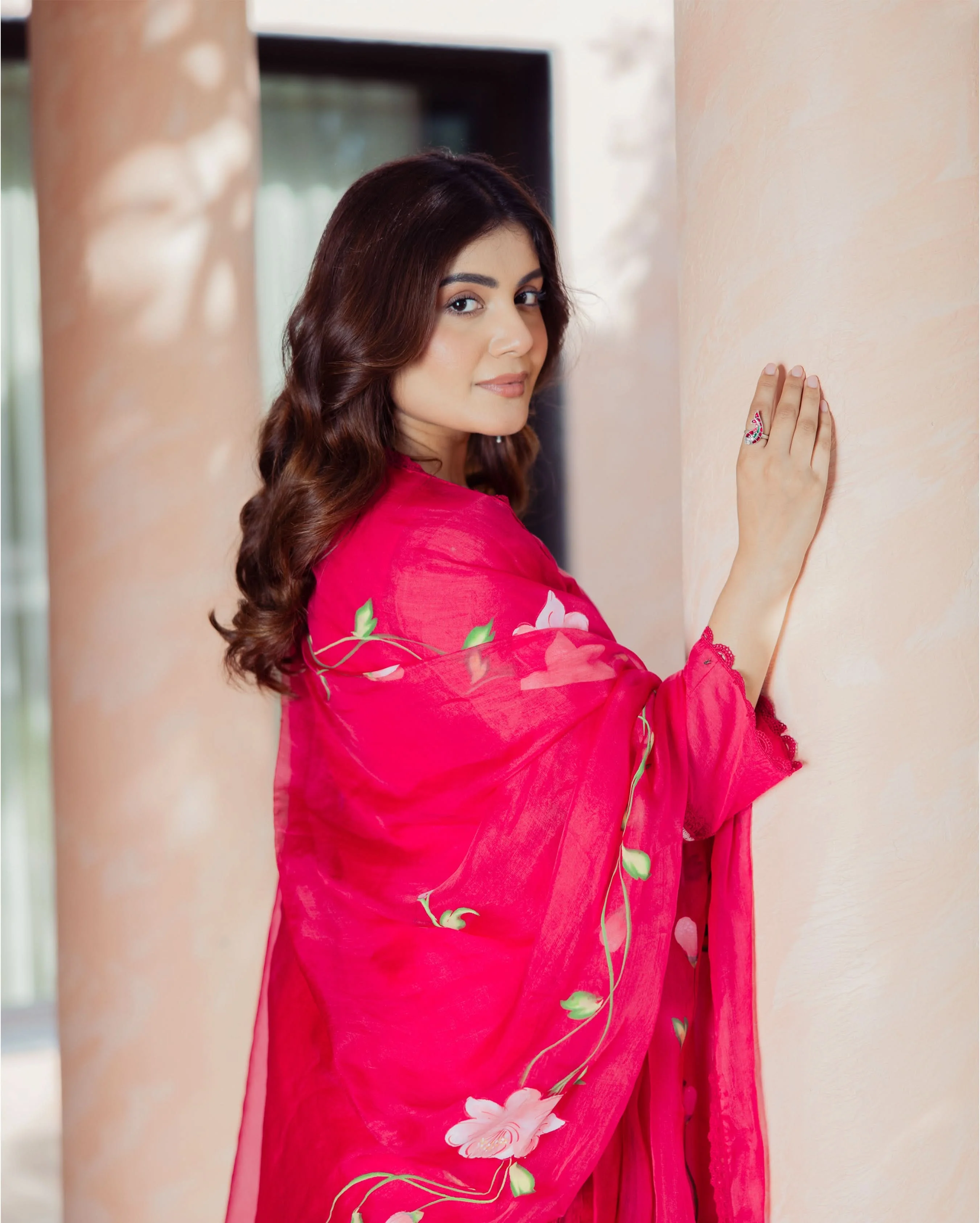 Meadow Magenta Handpainted Chanderi Suit Set - Image 9