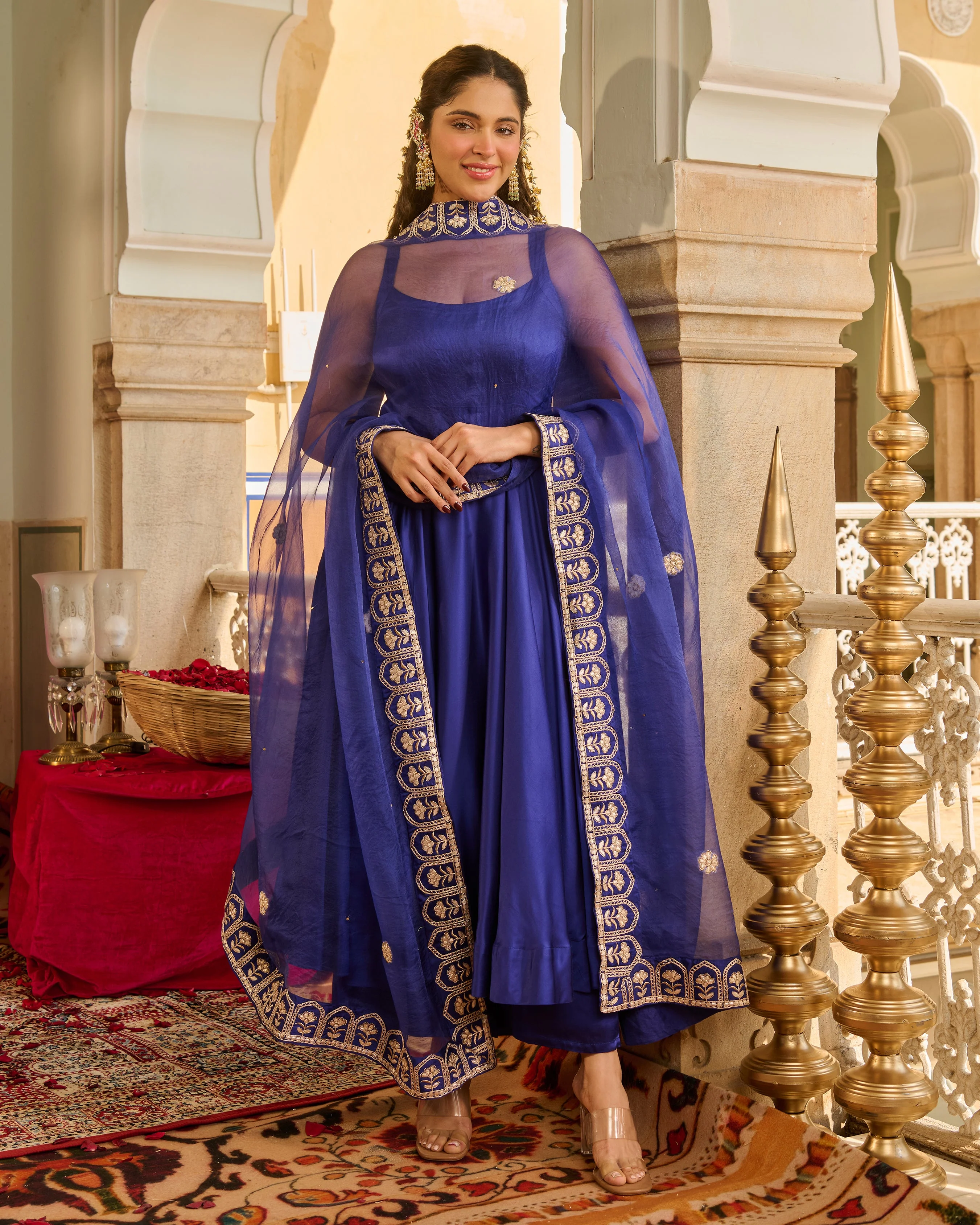 Meesha Purple Solid Satin Suit Set - Image 2
