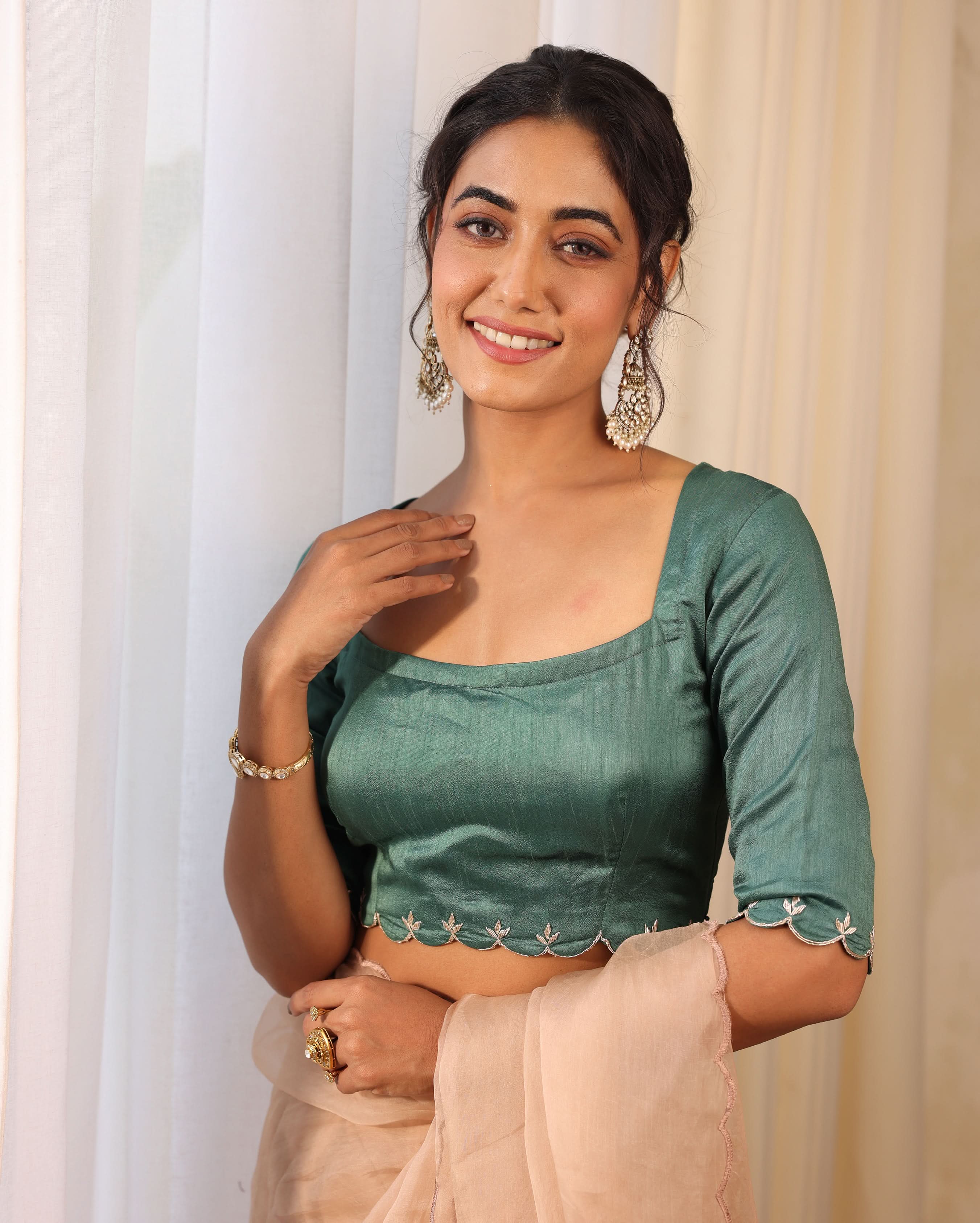 Meghna Green Silk Embroidered Blouse - Image 4