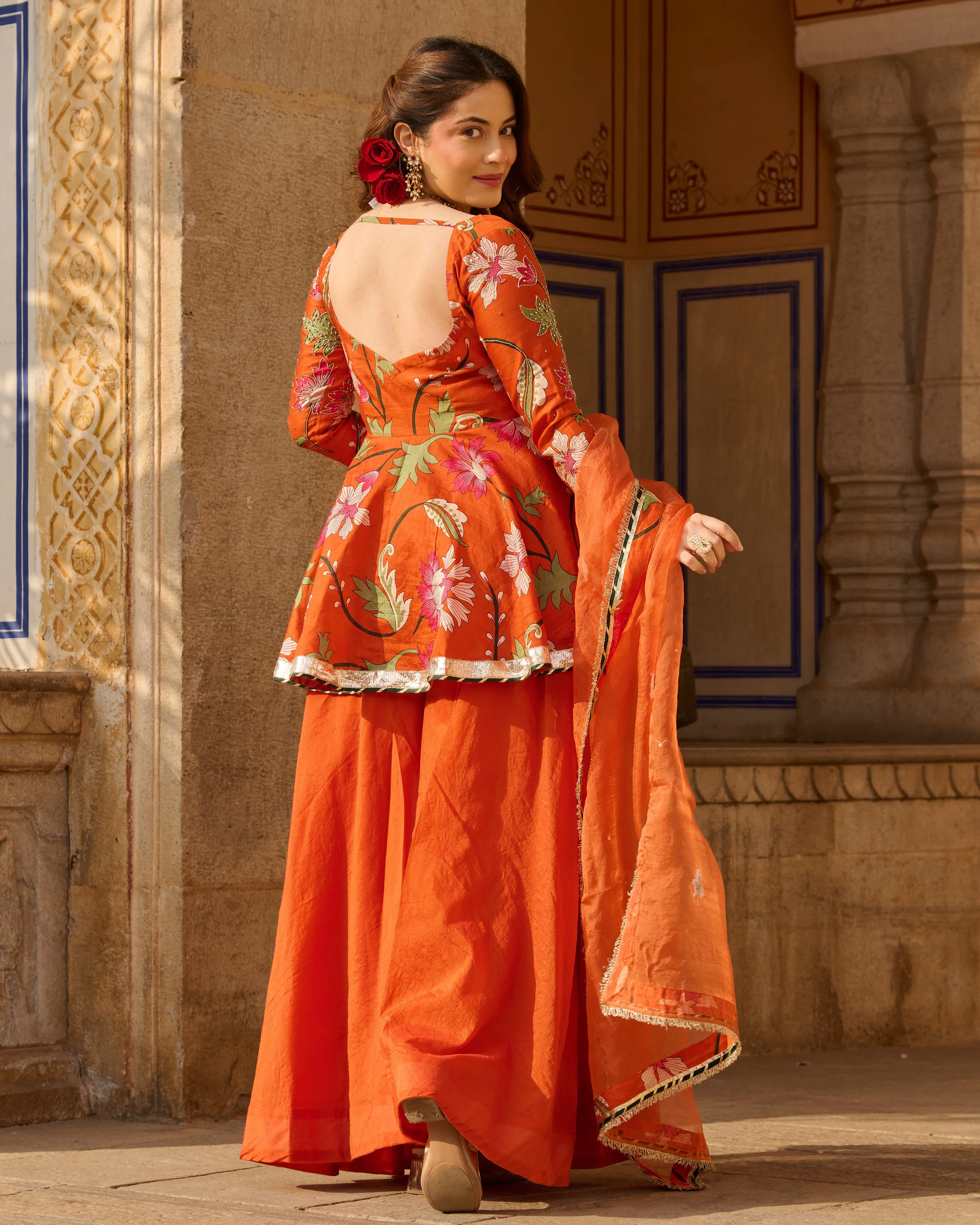 Mehar Orange Printed Chanderi Suit Set - Image 8