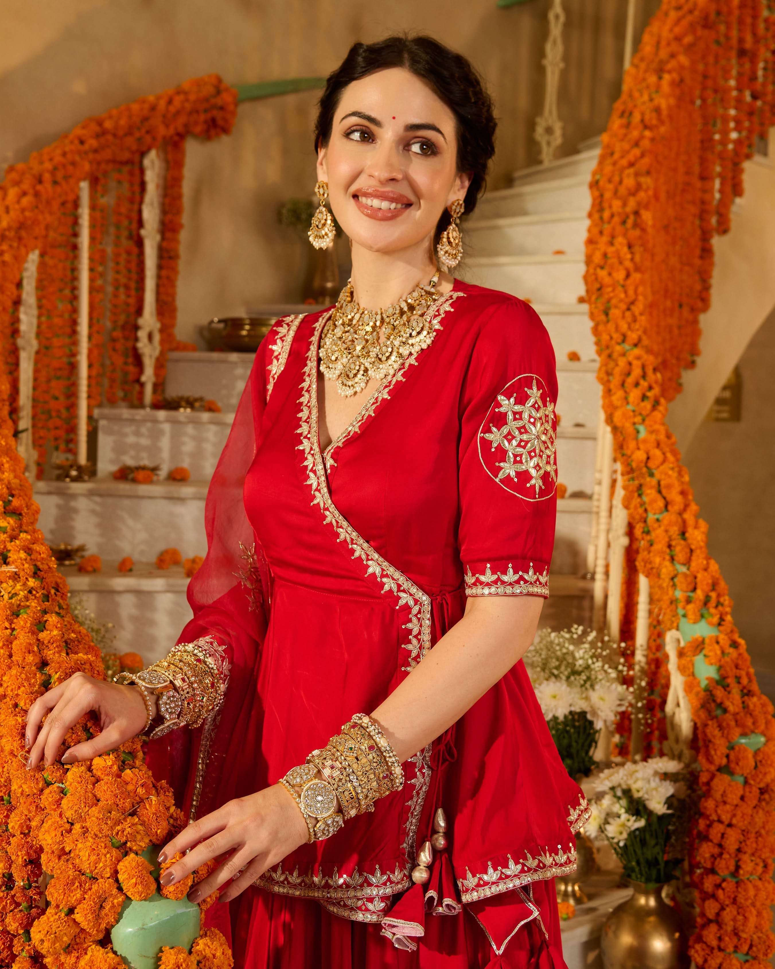Mehka Red Solid Satin Lehenga Set - Image 6