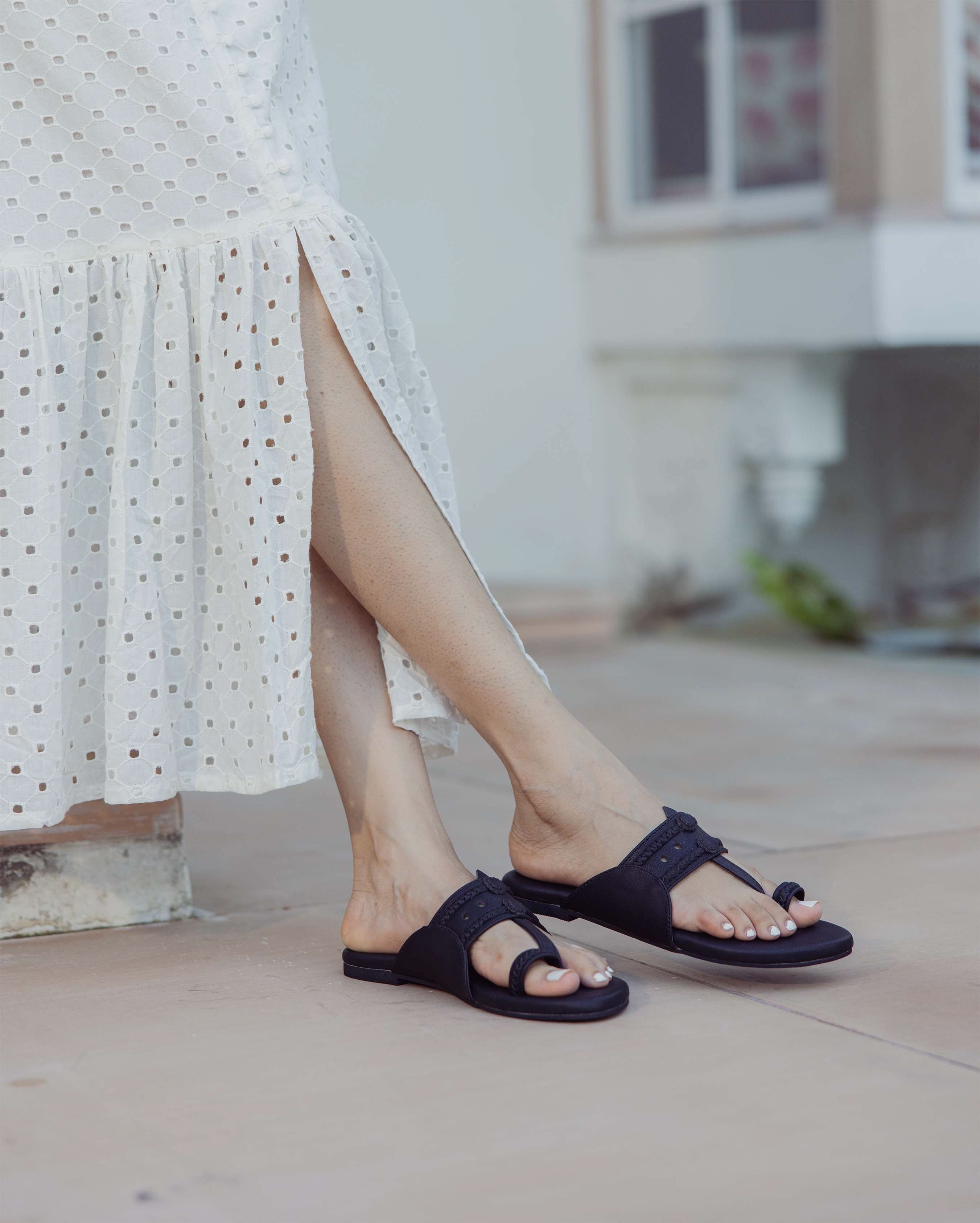 Melanie Black Solid Kolha Flats - Image 2