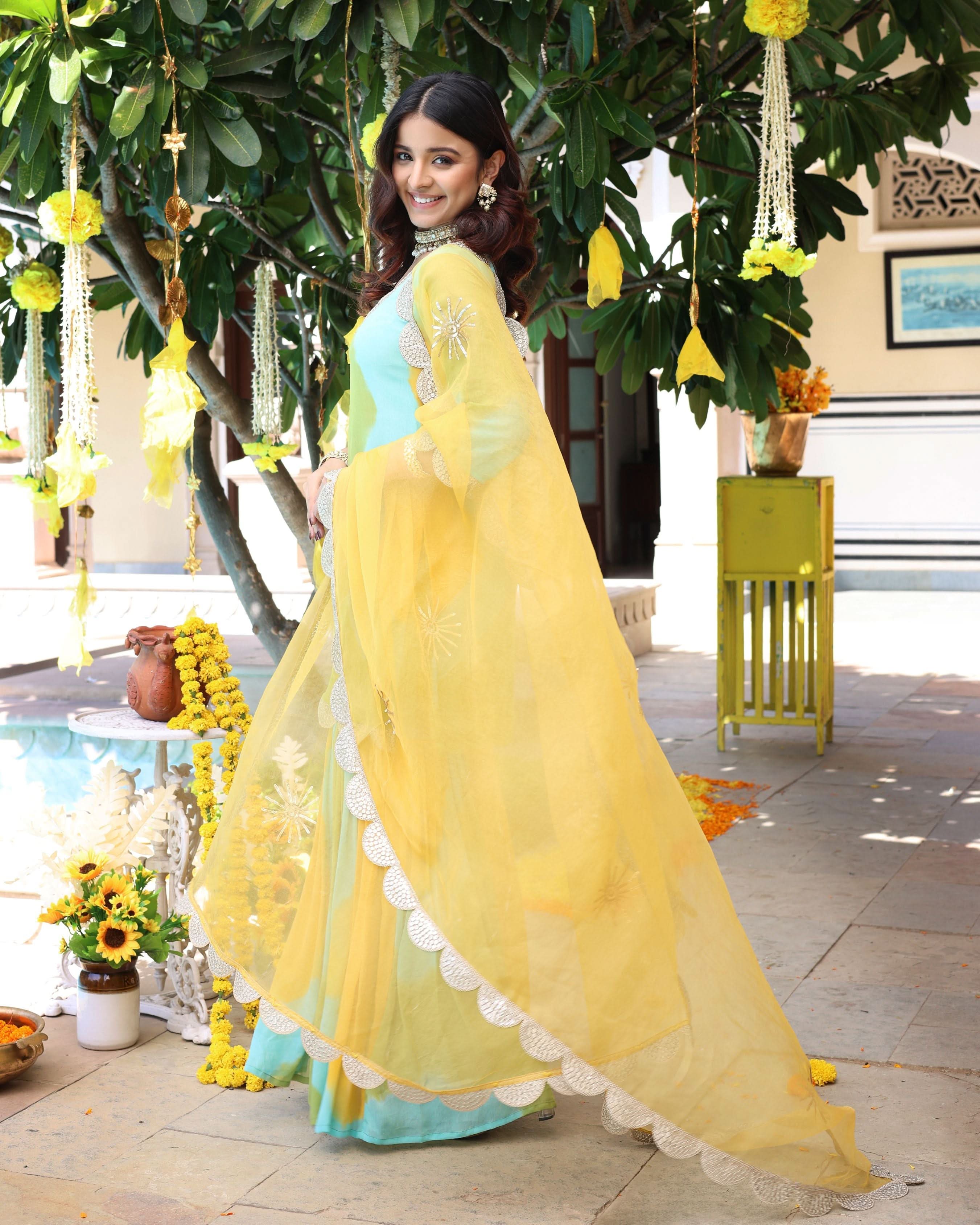 Mellow Yellow Tie Dye Georgette Suit Set - Image 2