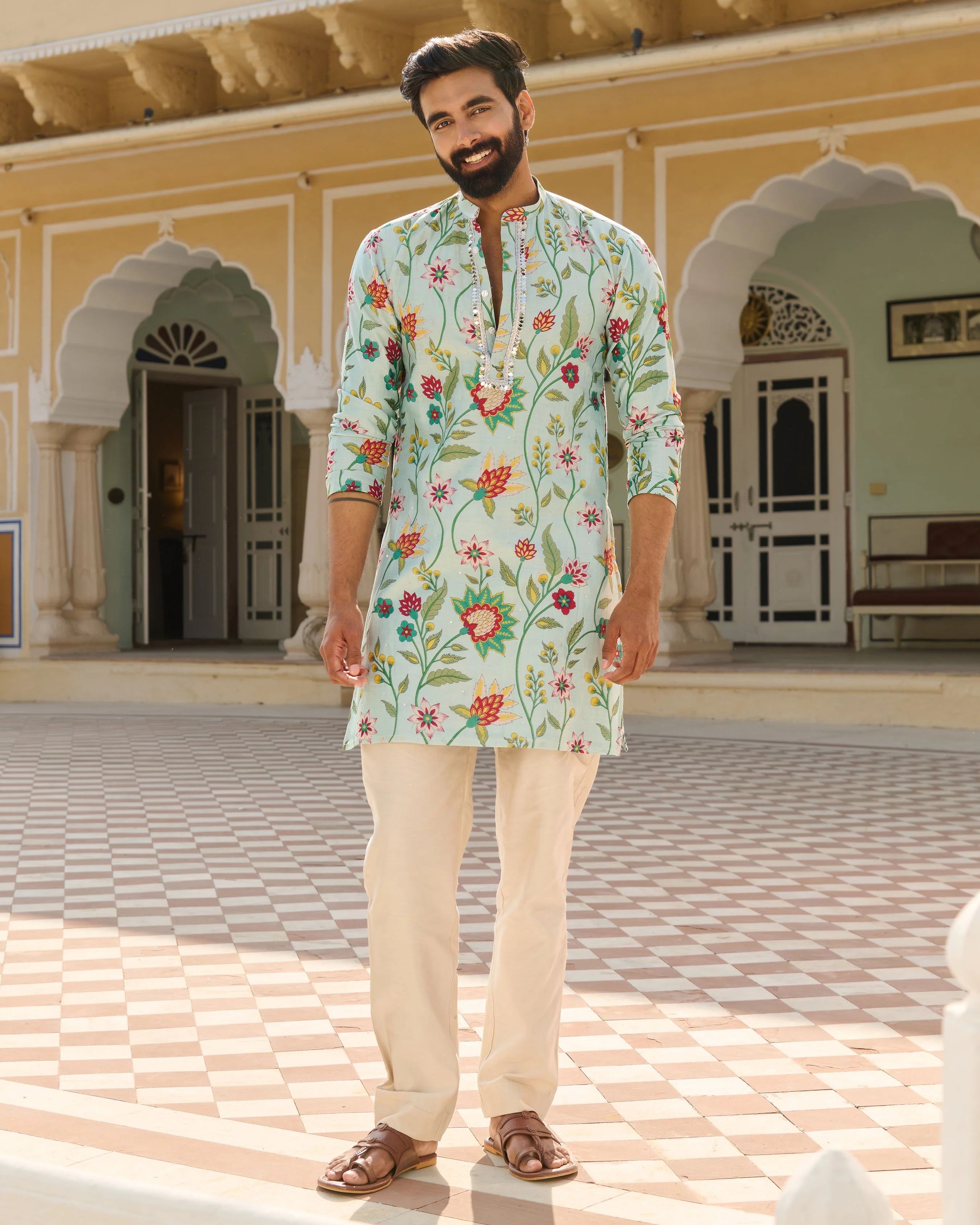 Mihir Blue Printed Chanderi Kurta - Image 2