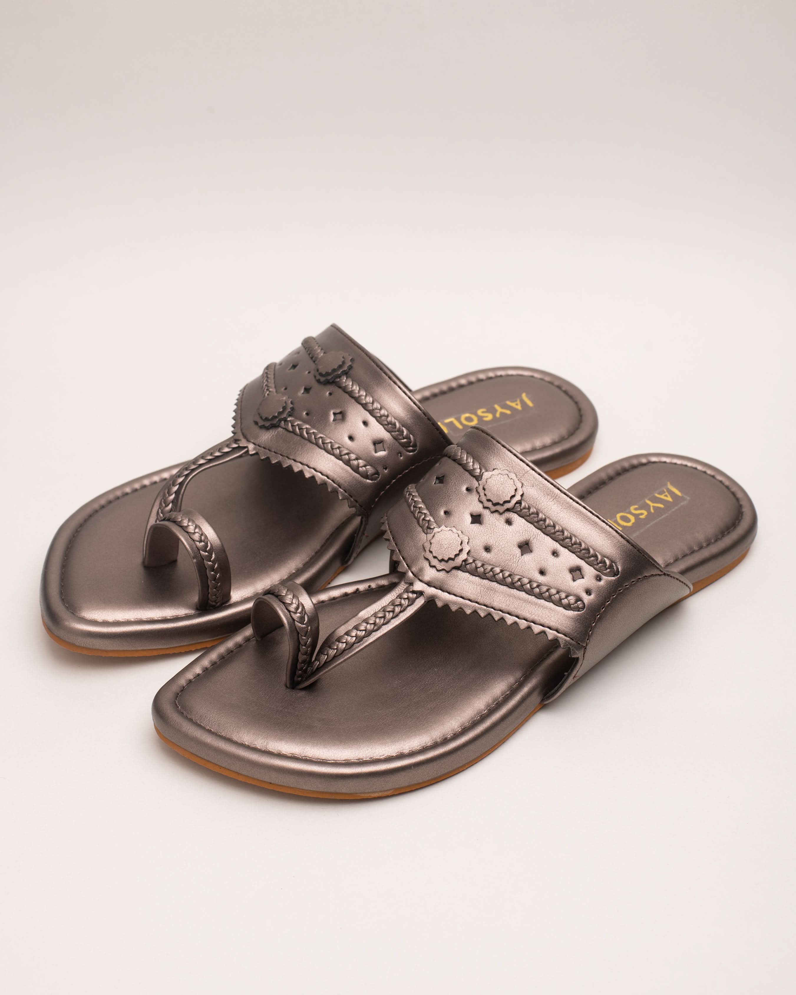 Milan Gunmetal Solid Kolha Flats - Image 4