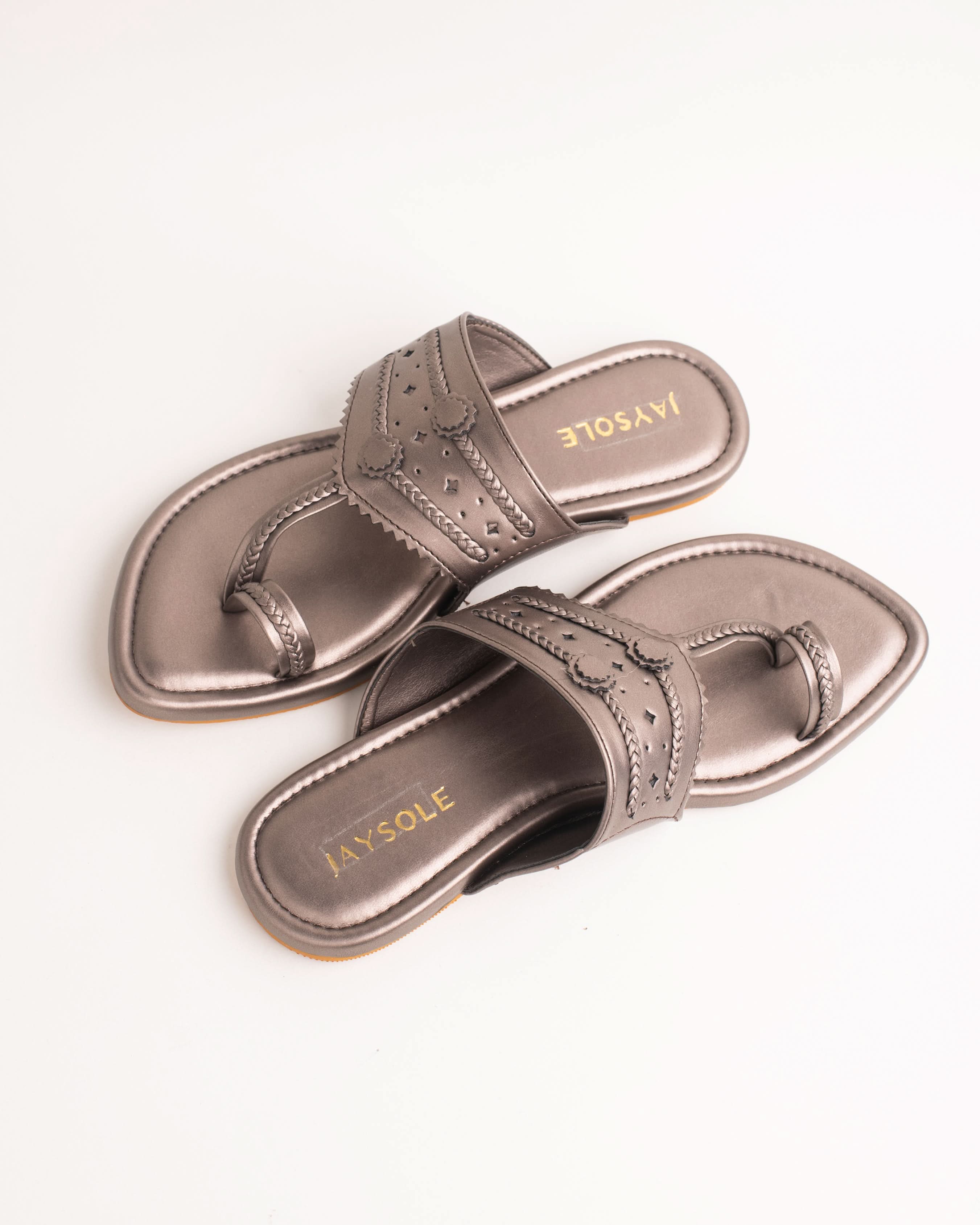 Milan Gunmetal Solid Kolha Flats - Image 5