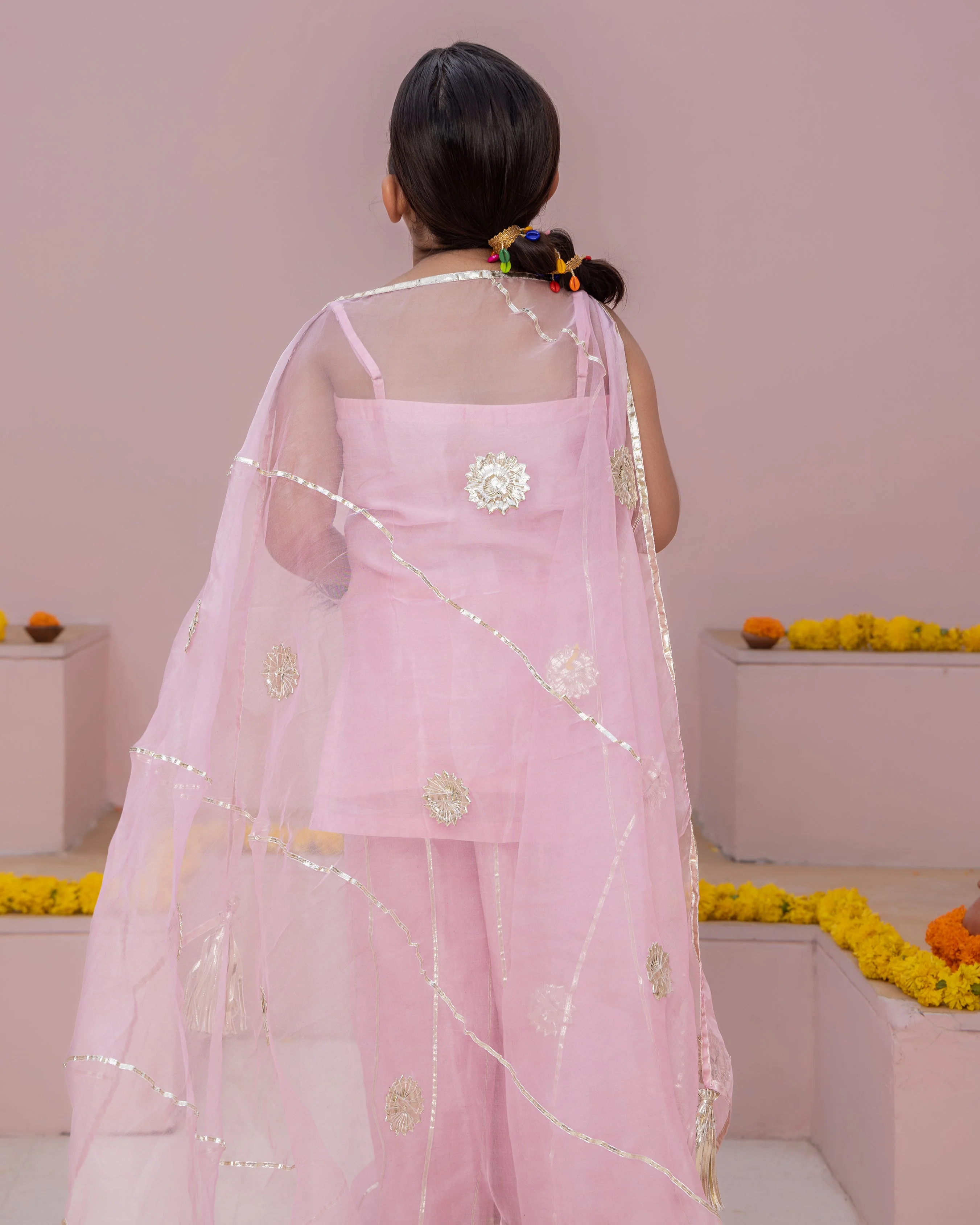 Mini Pink Solid Chanderi Suit Set - Image 6