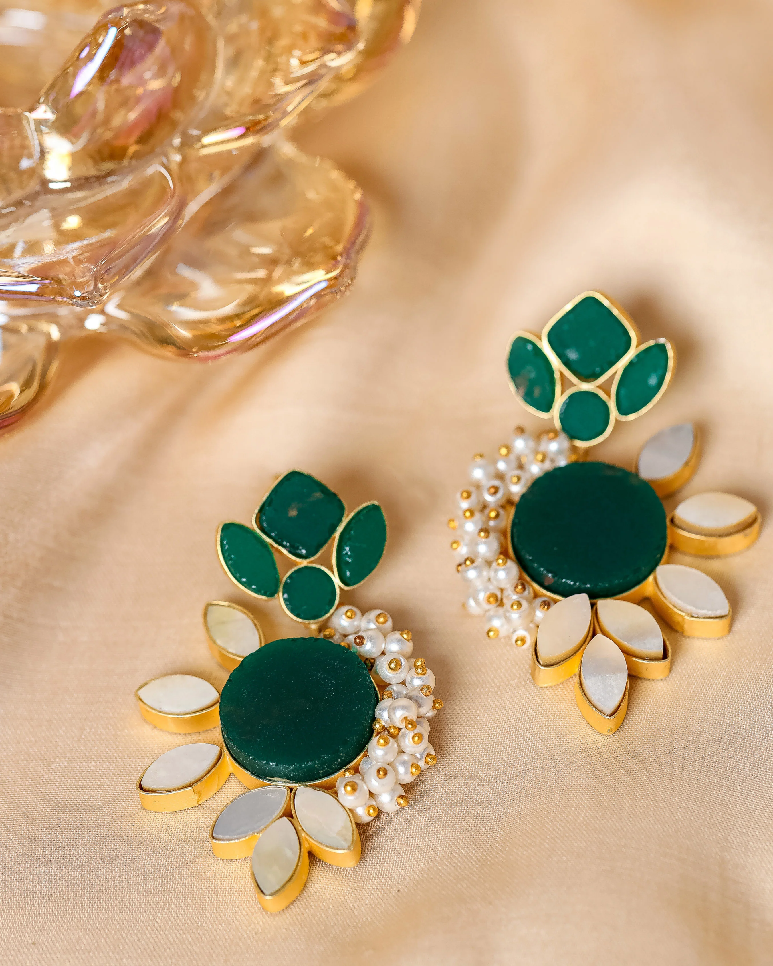 Mint Green Handcrafted Brass Earrings - Image 2