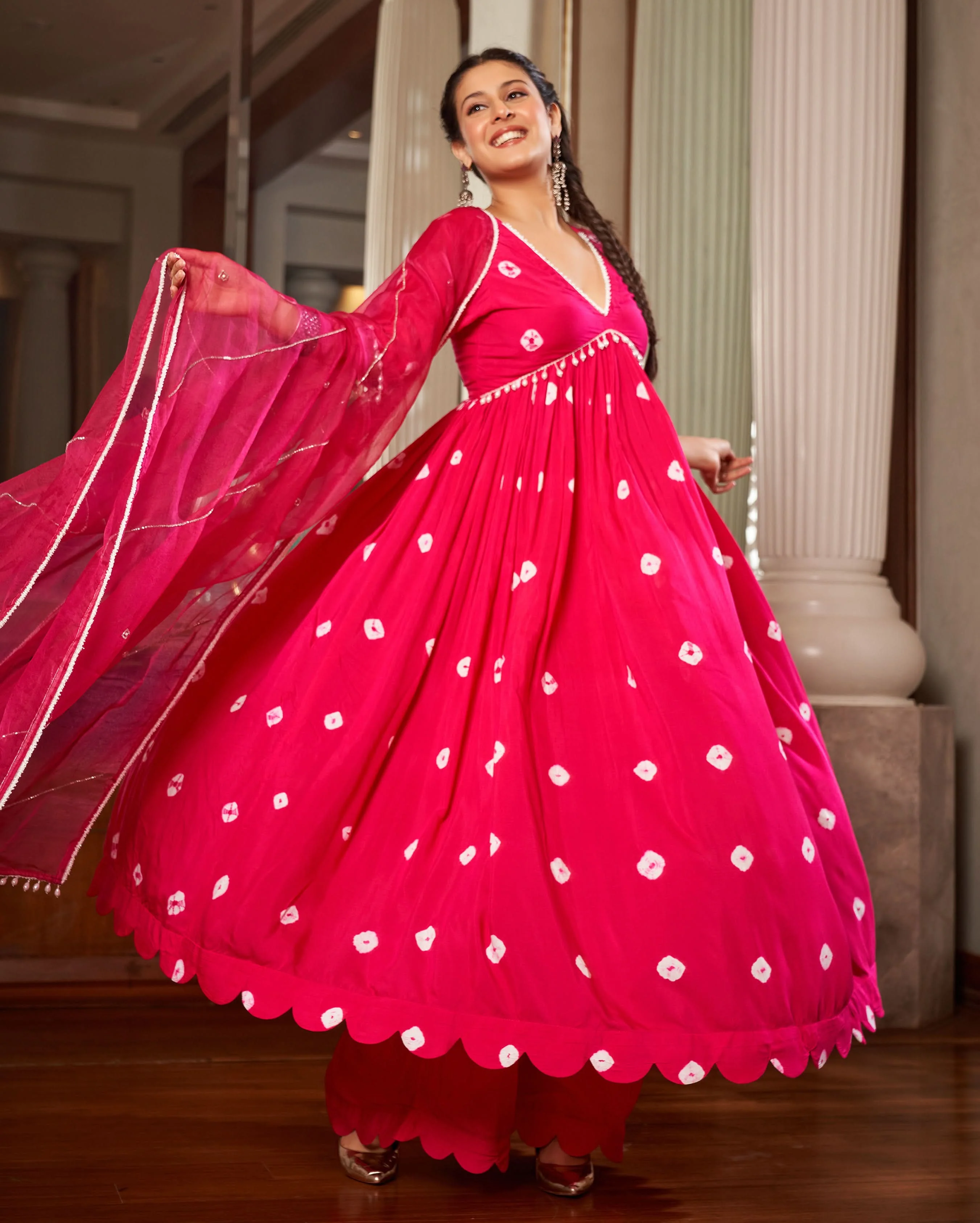 Mishika Pink Bandhani Silk Suit Set - Image 3
