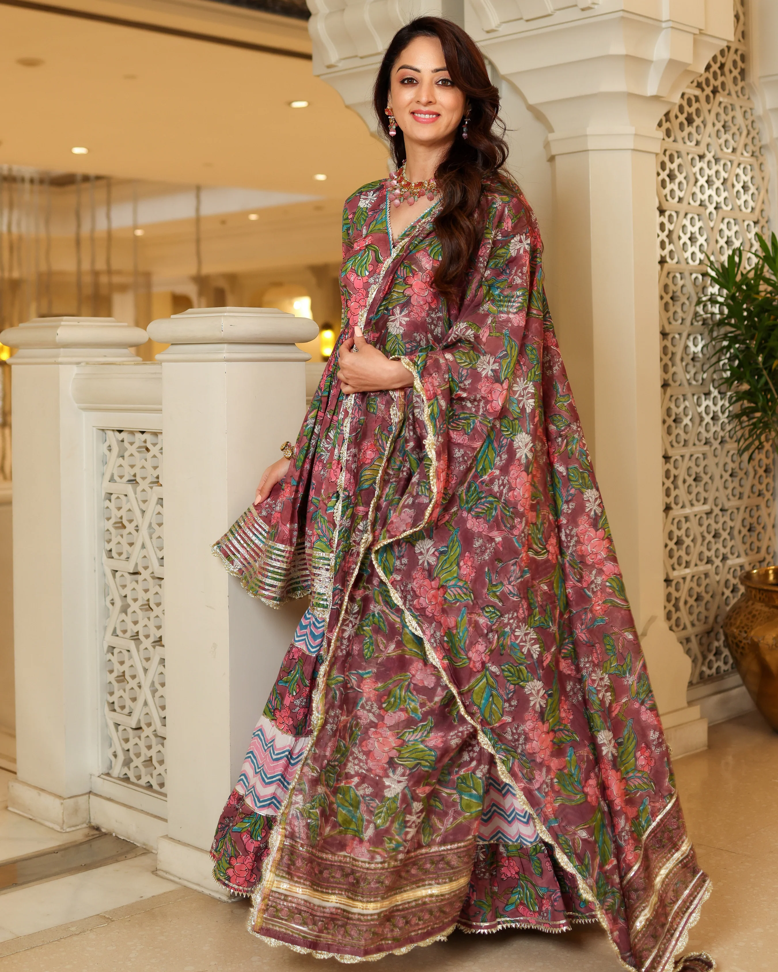 Multi Rose Handblock Sharara Set - Image 7