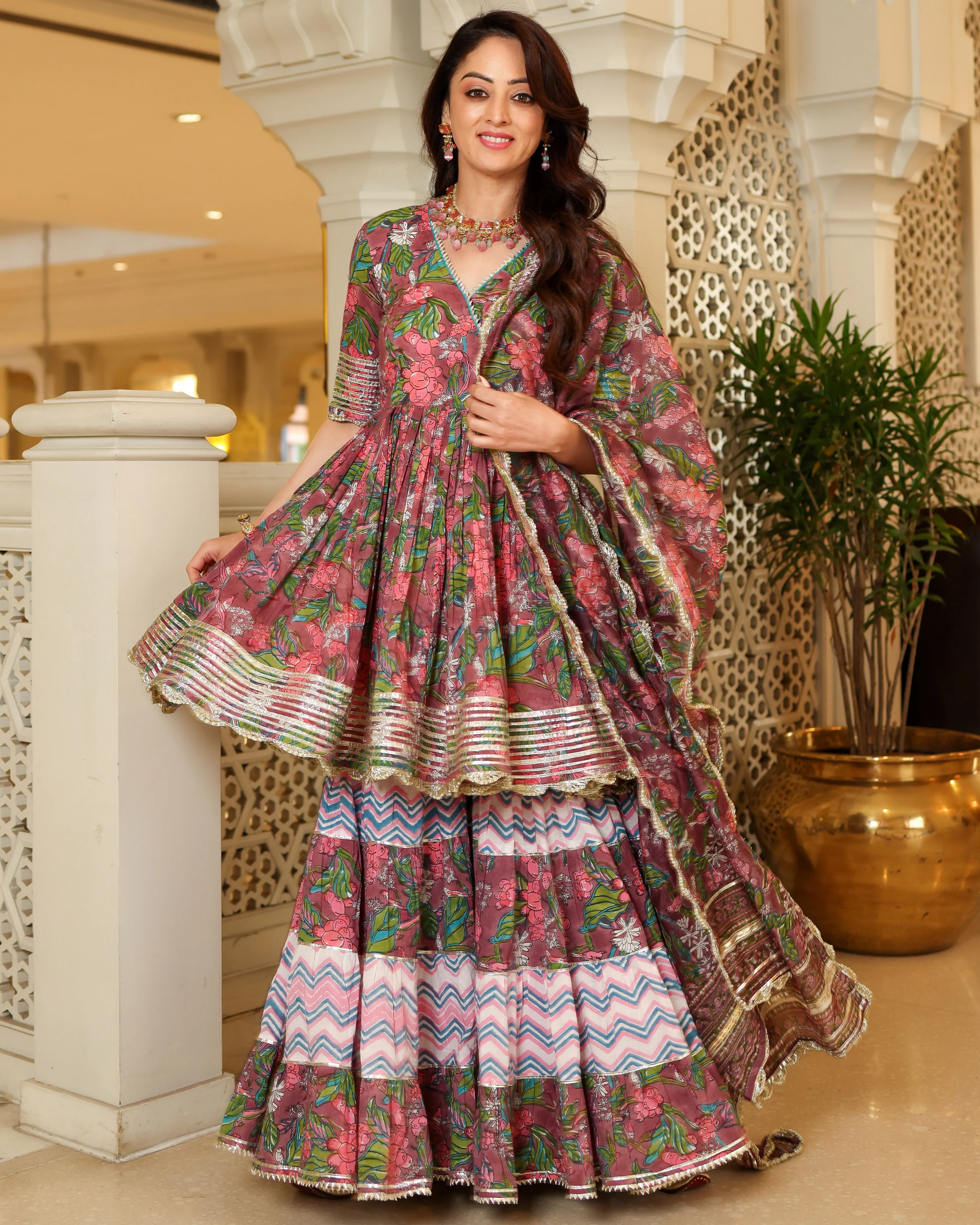 Multi Rose Handblock Sharara Set - Image 8