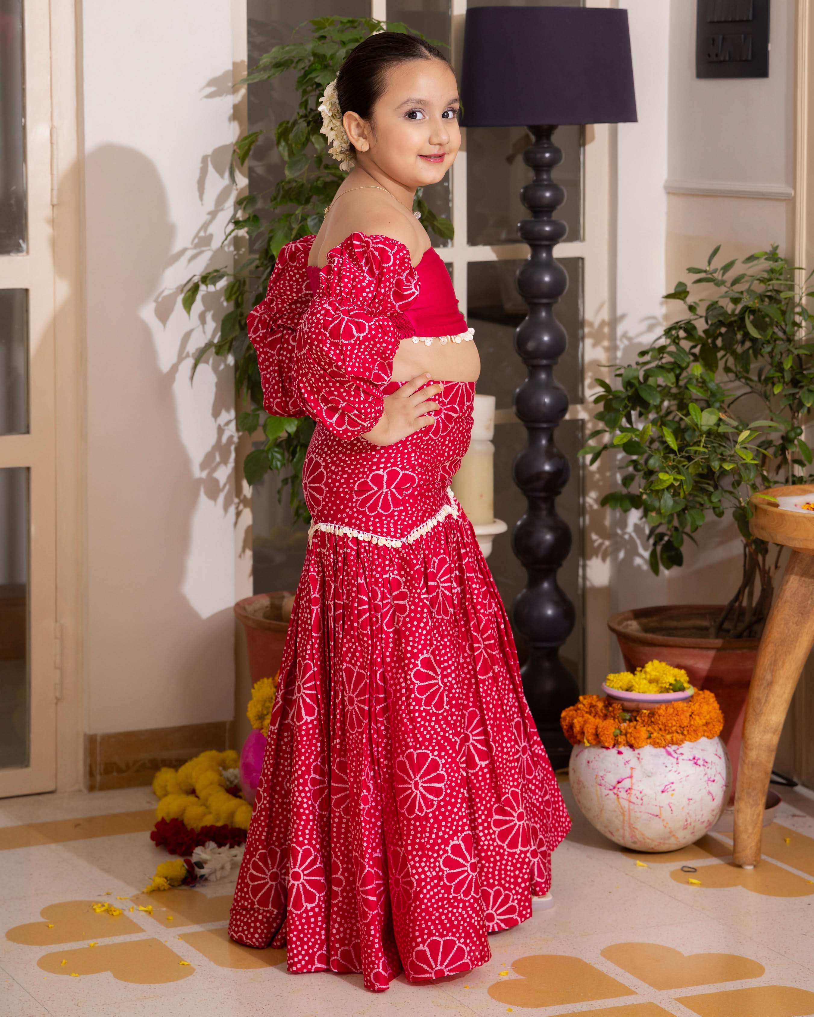 Nayra Pink Bandhani Chanderi Lehenga Set - Image 5