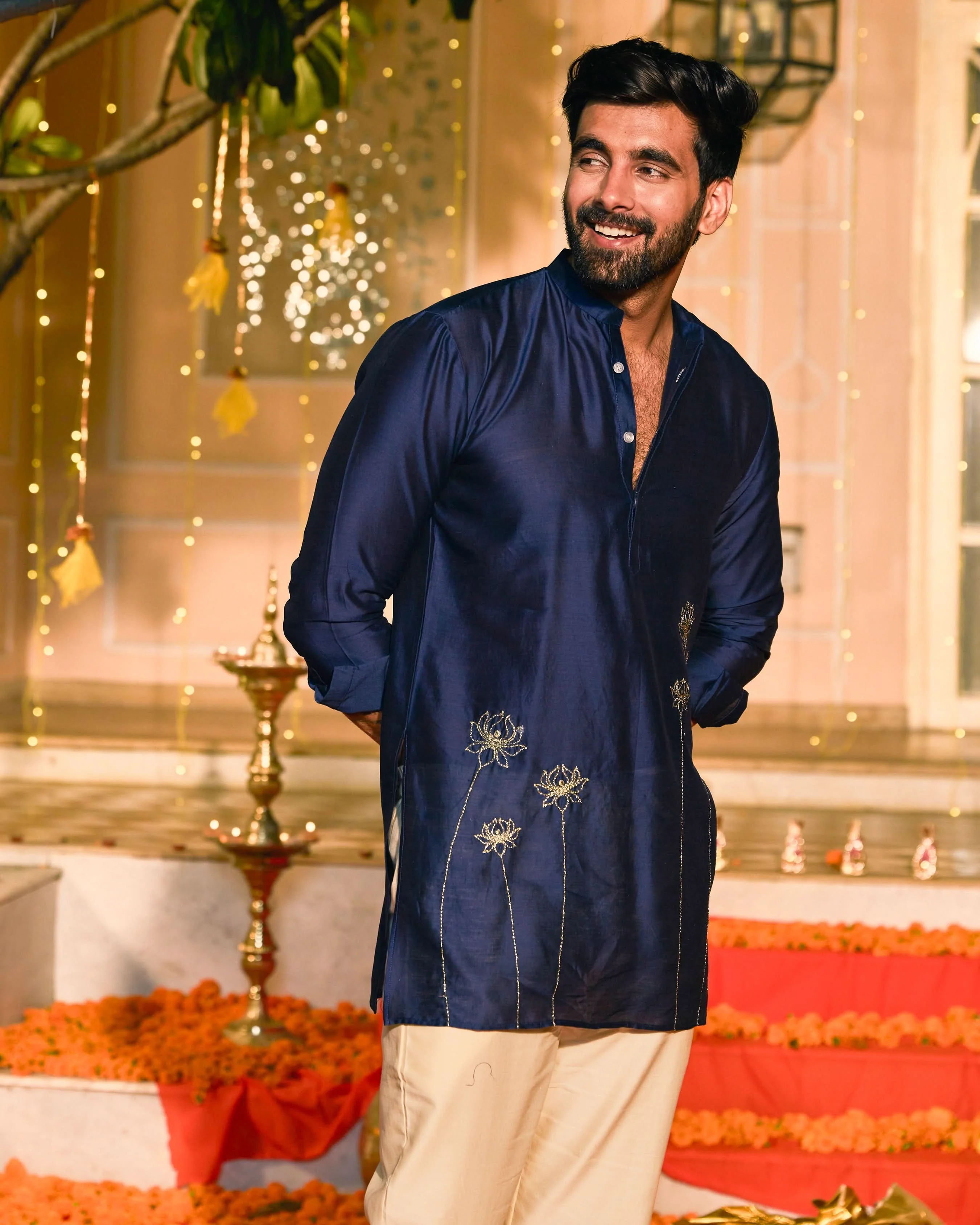 Neelkanth Navy Embroidered Chanderi Kurta - Image 5
