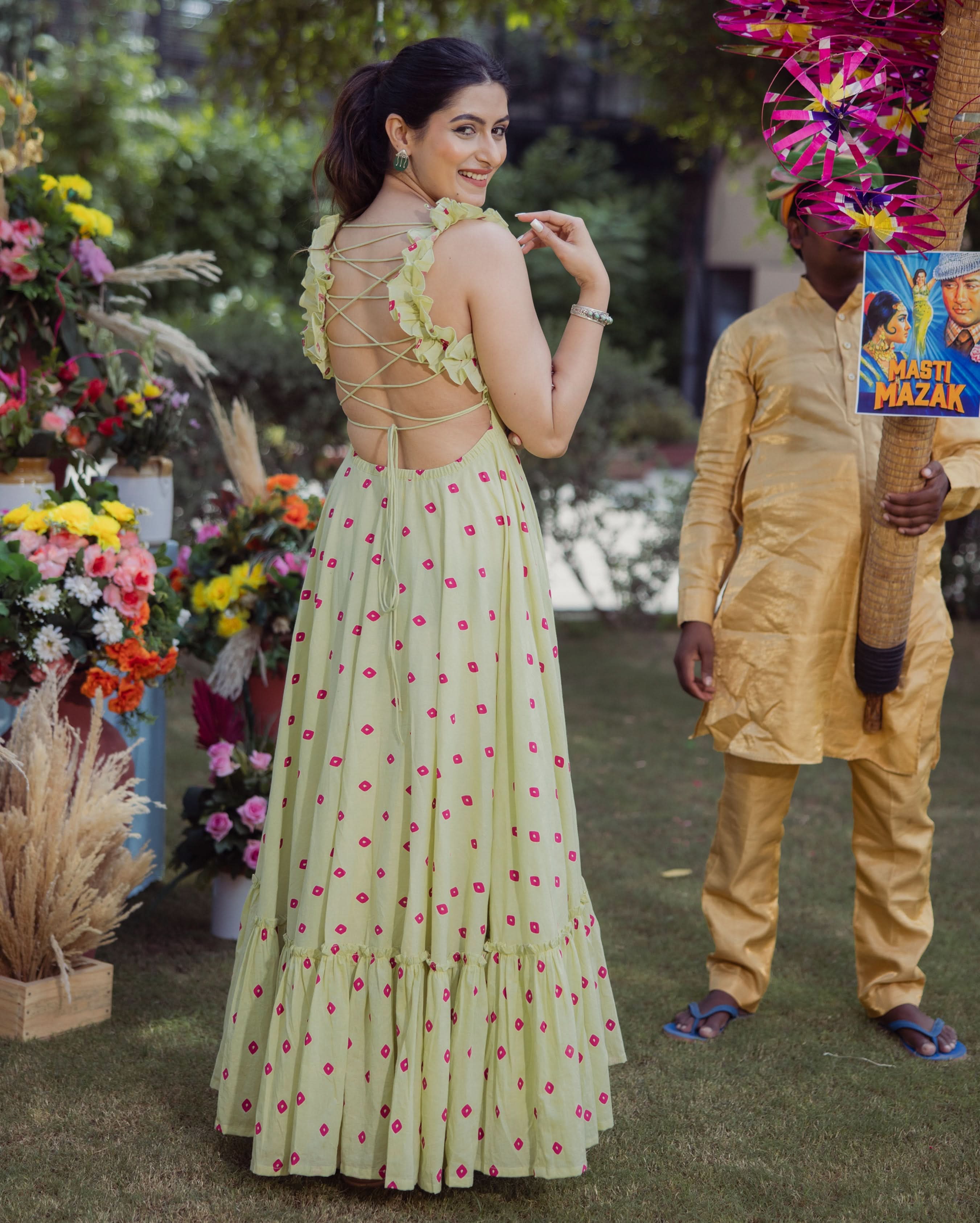 Neerja Green Bandhani Cotton Dress - Image 2