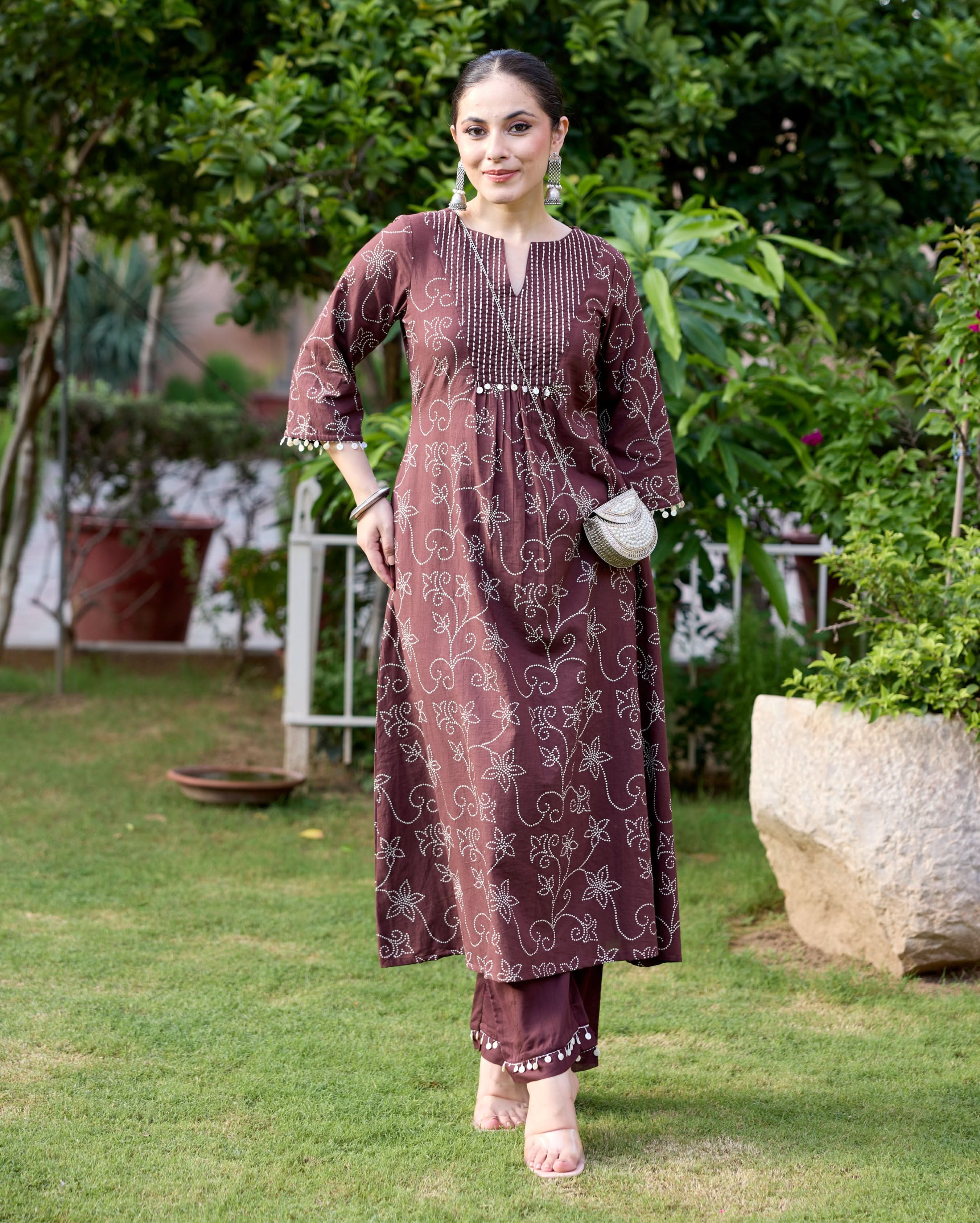 Nida Brown Bandhani Cotton Kurta Set - Image 2