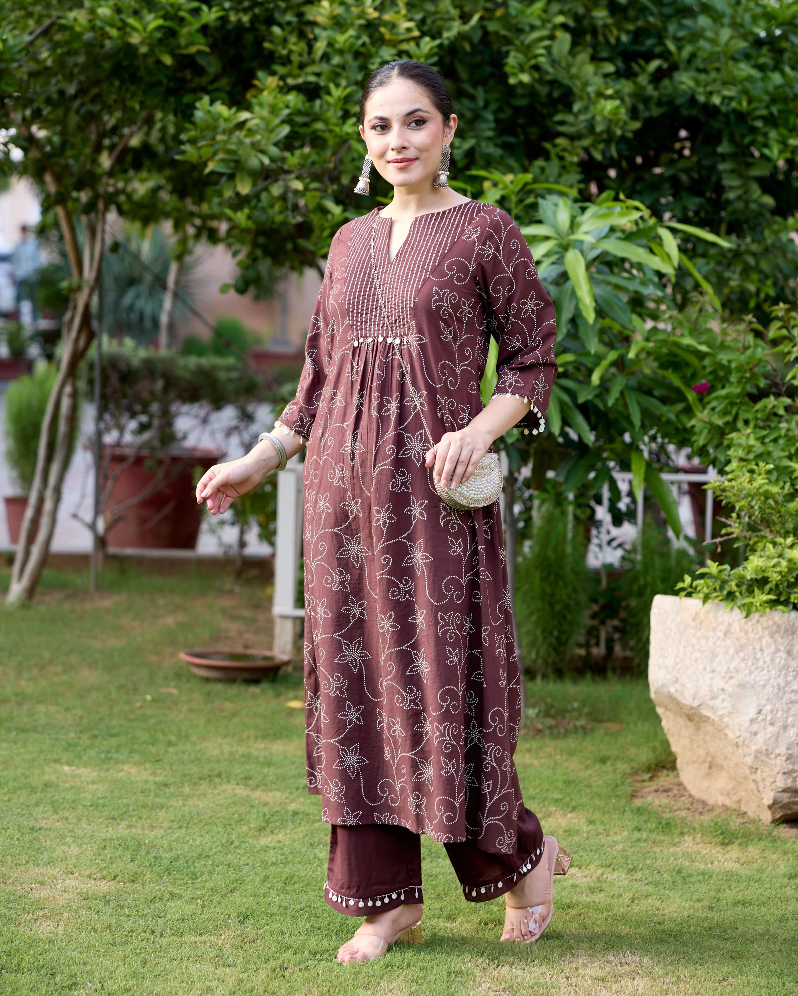 Nida Brown Bandhani Cotton Kurta Set - Image 4