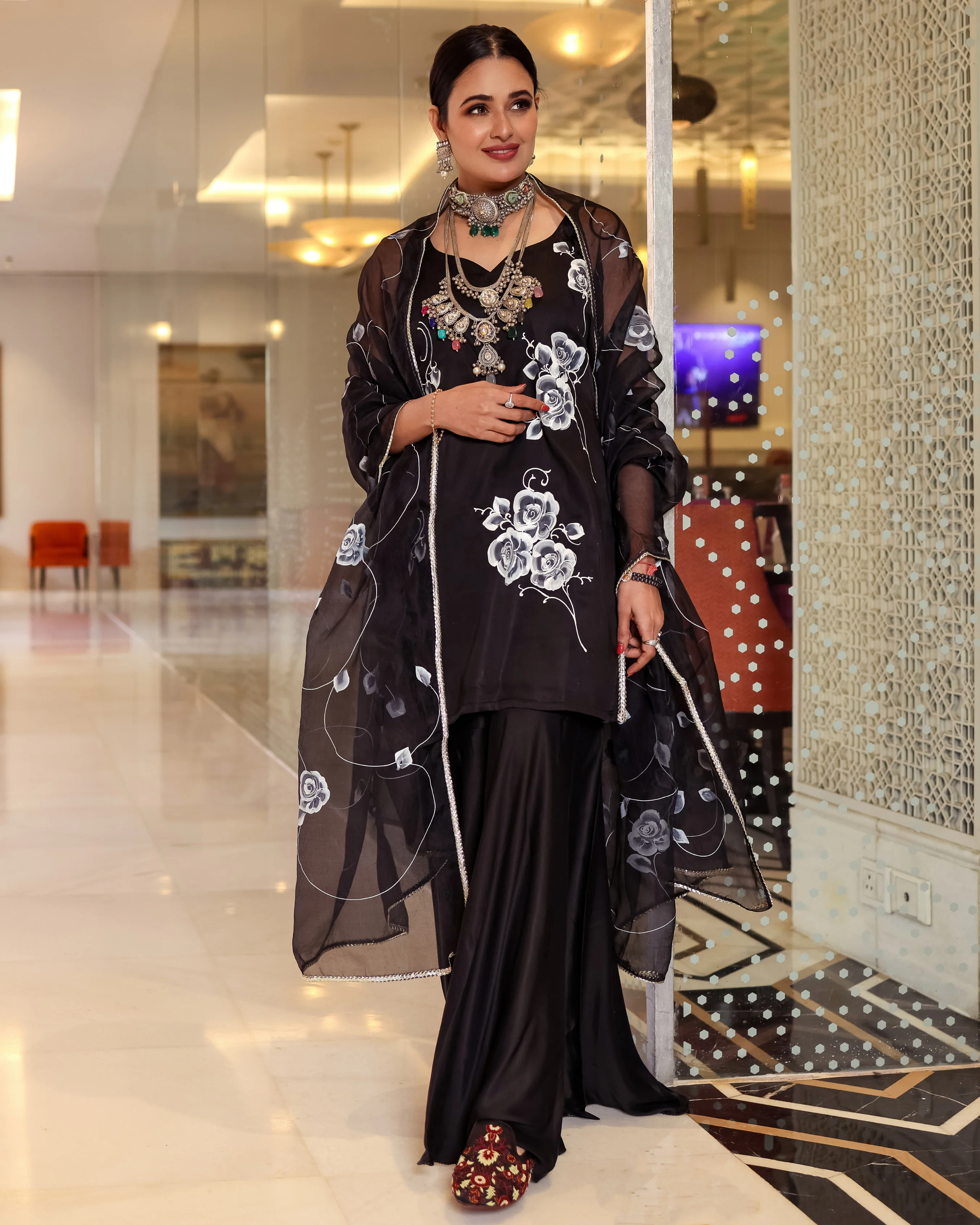 Night Sky Handpainted Sharara Set - Image 4