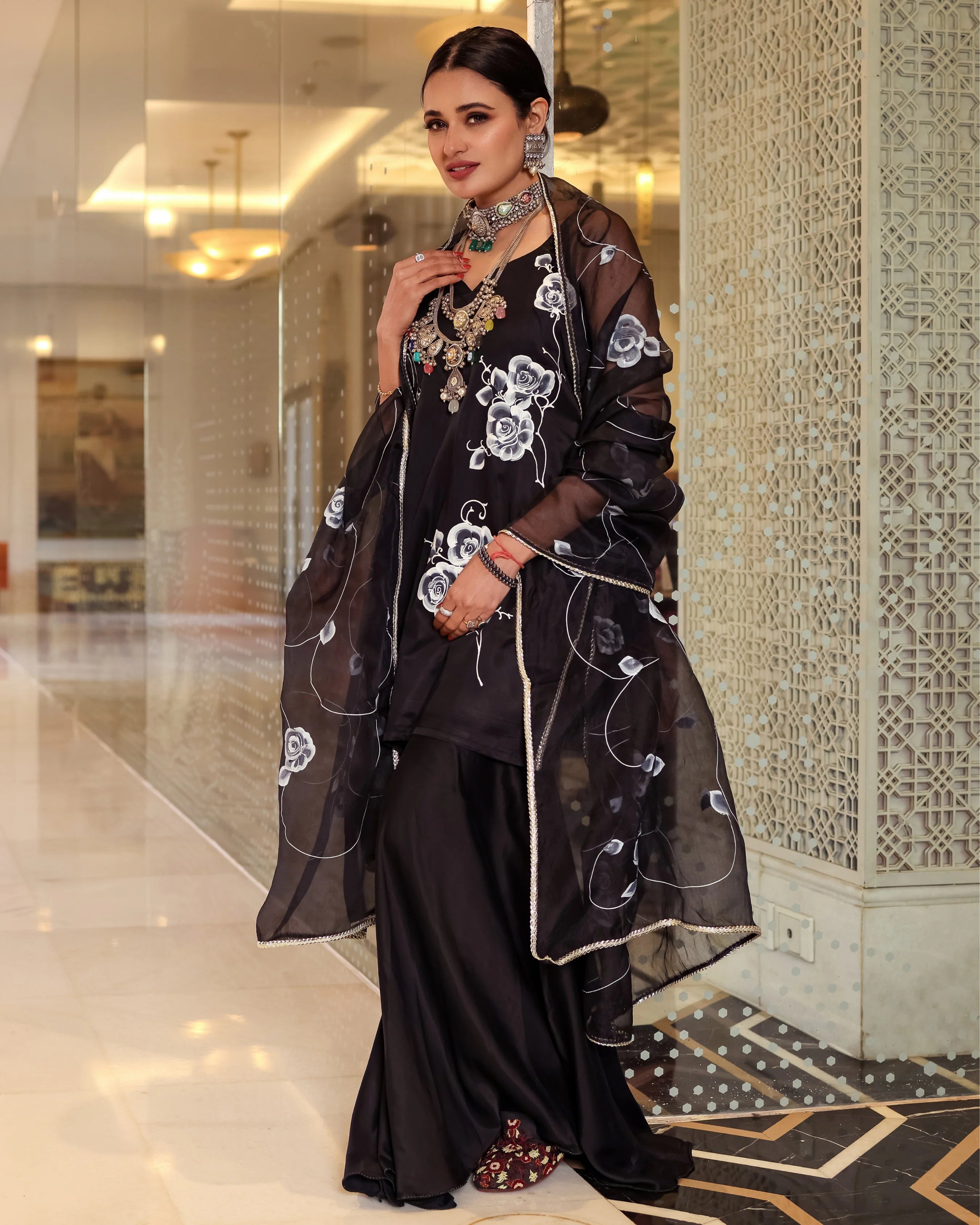 Night Sky Handpainted Sharara Set - Image 8