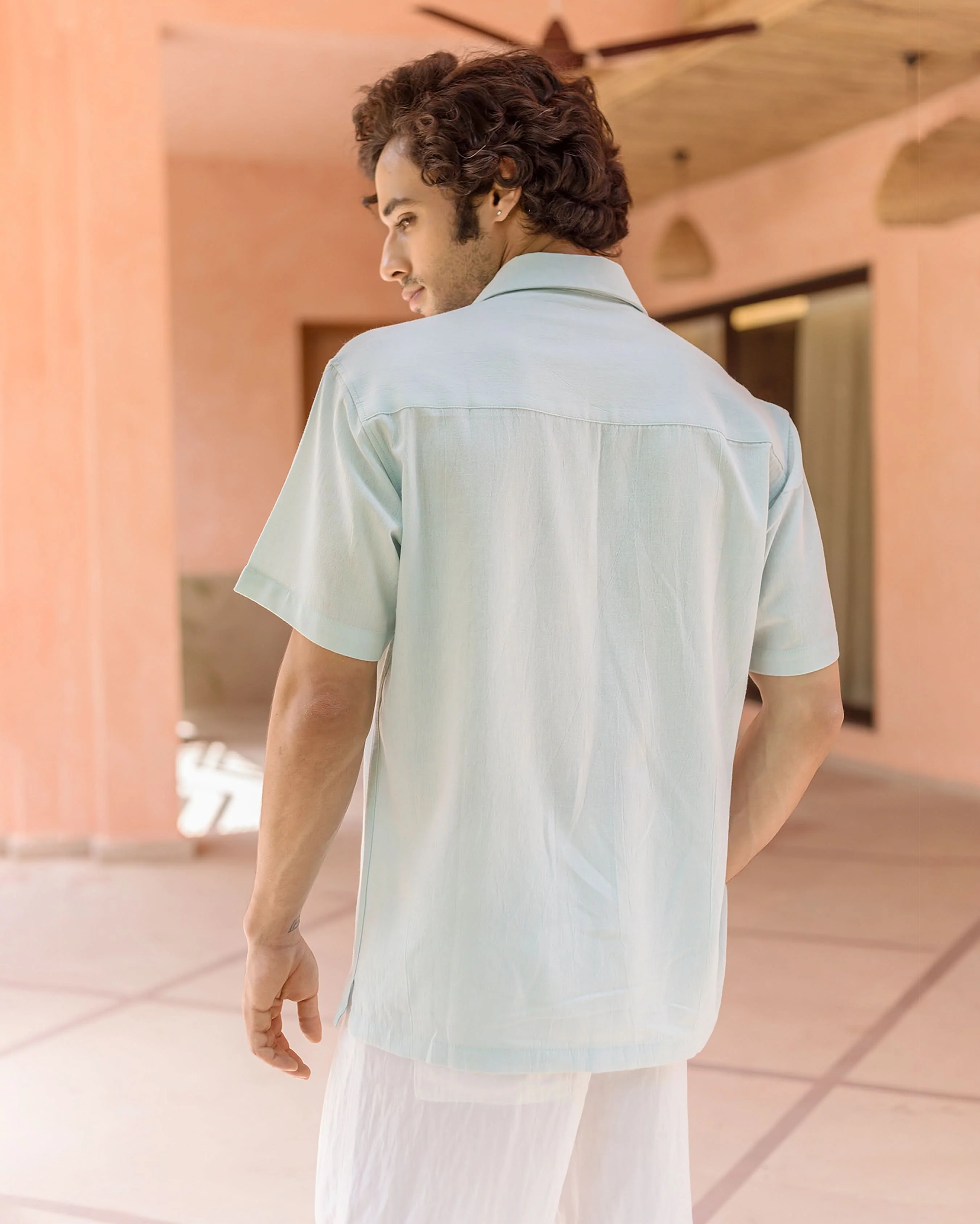 Niko Pastel Blue Embroidered Slub Shirt - Image 6