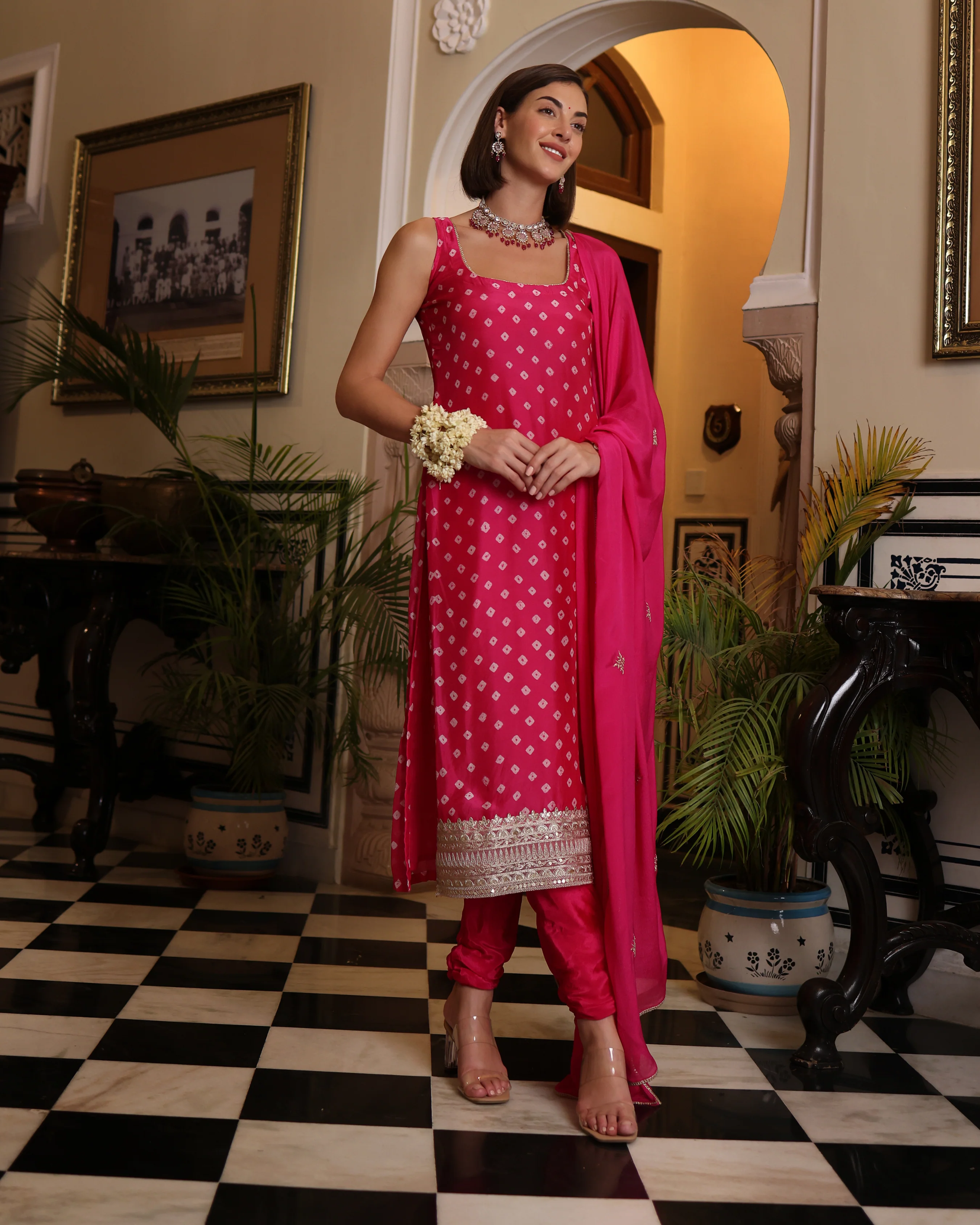 Nira Pink Bandhani Silk Kurta Set - Image 7