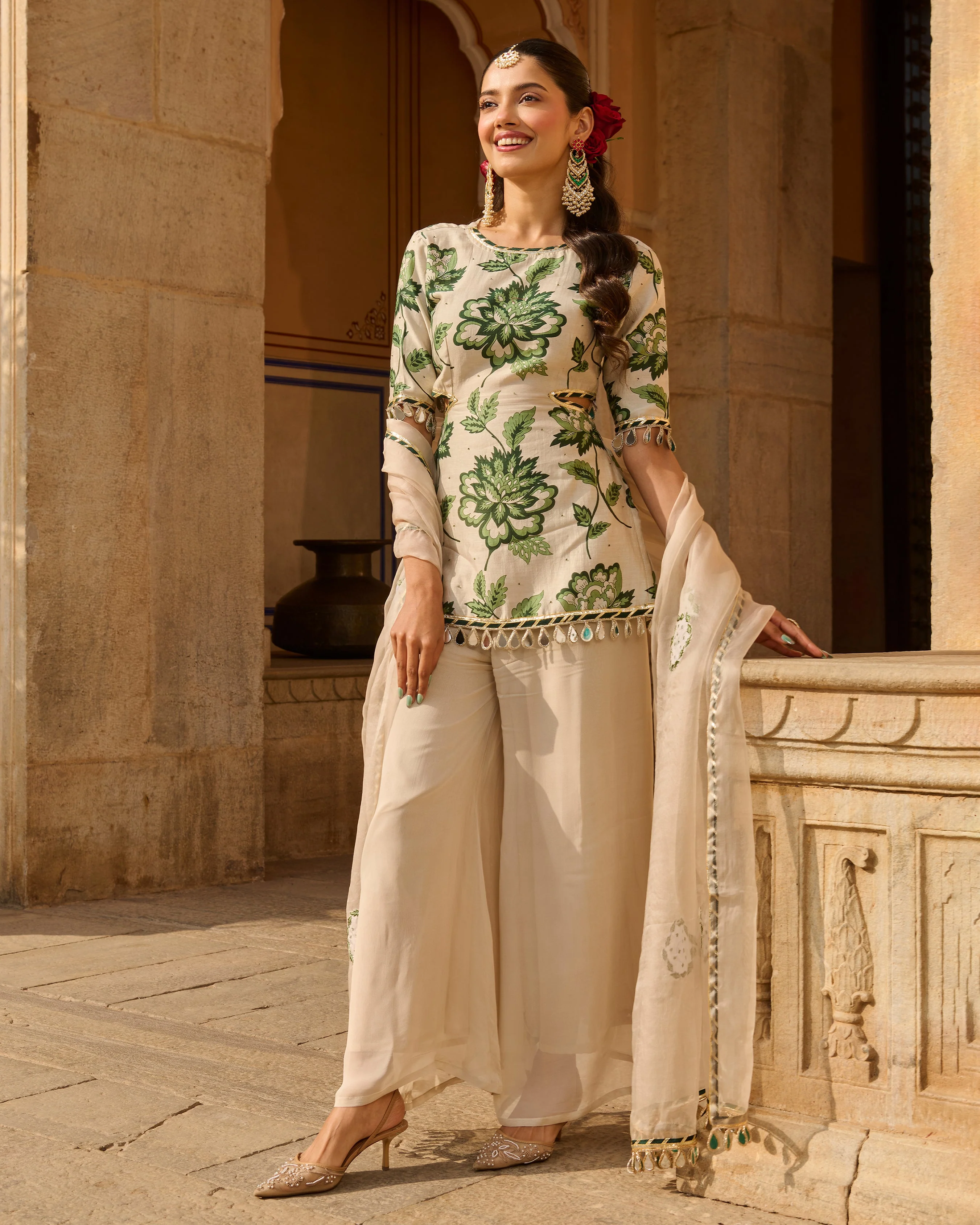 Opal Grey Printed Chanderi Suit Set - Image 2
