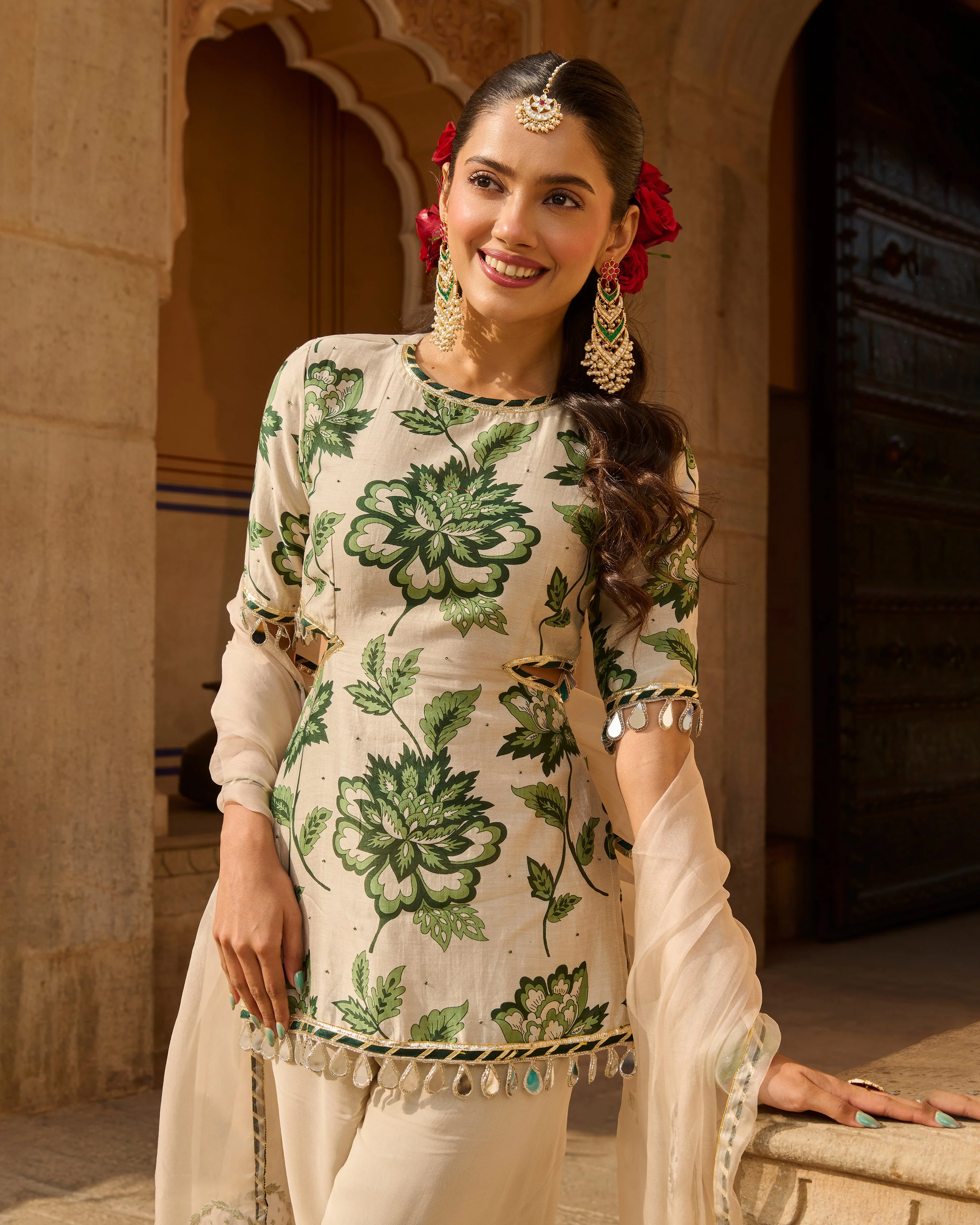 Opal Grey Printed Chanderi Suit Set - Image 4