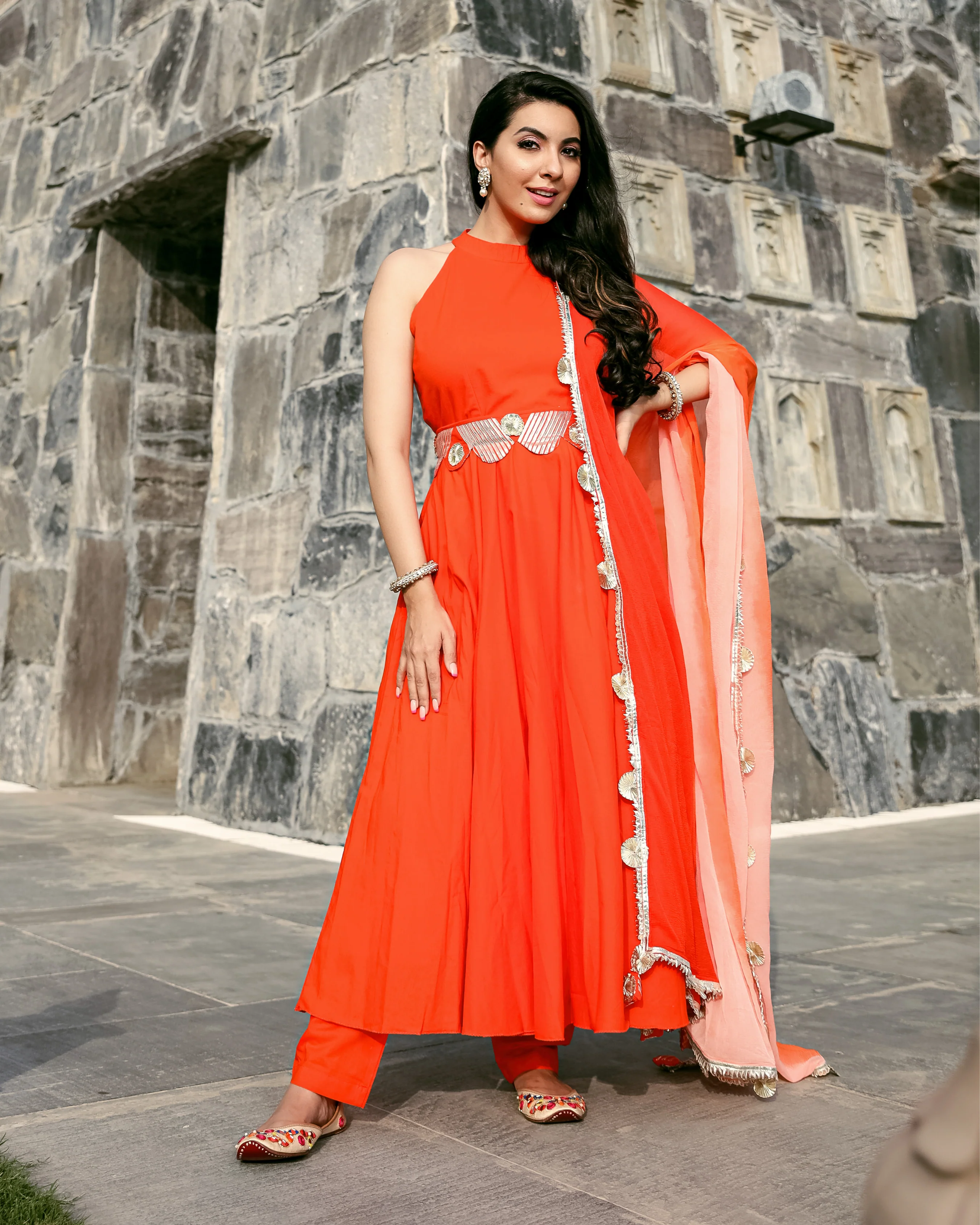 Orange Muse Leheriya Gota Suit Set - Image 4