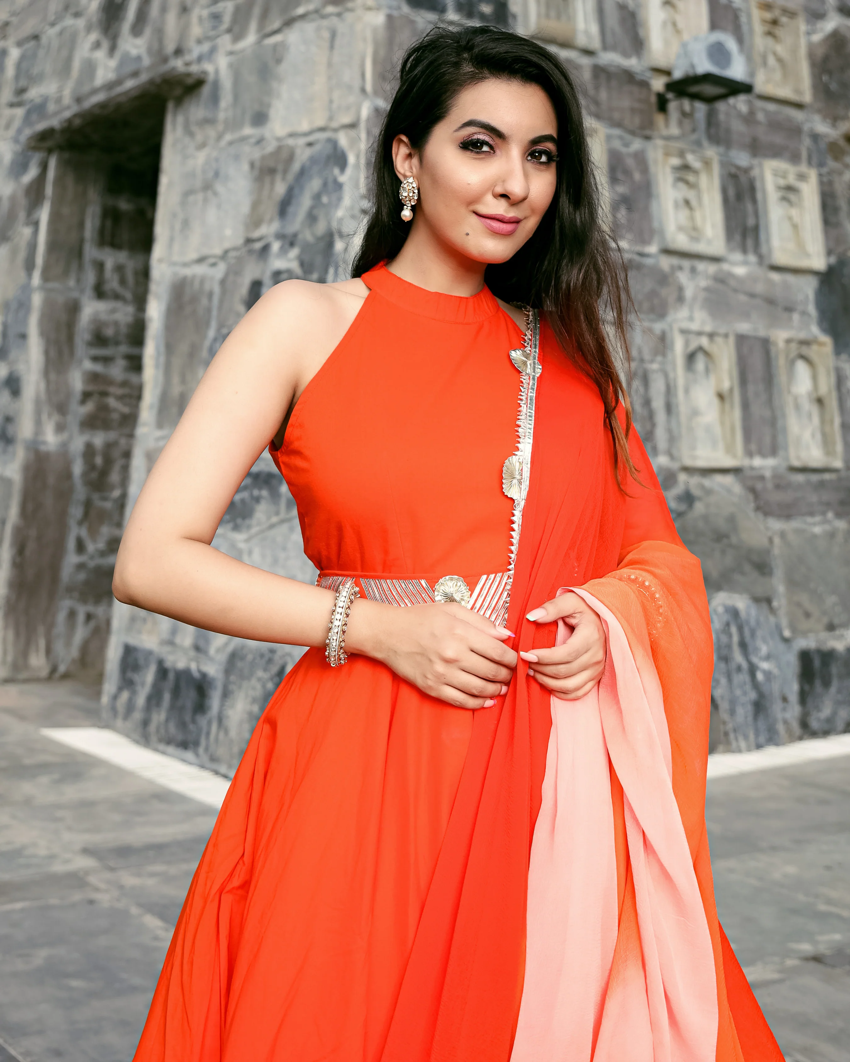 Orange Muse Leheriya Gota Suit Set - Image 9