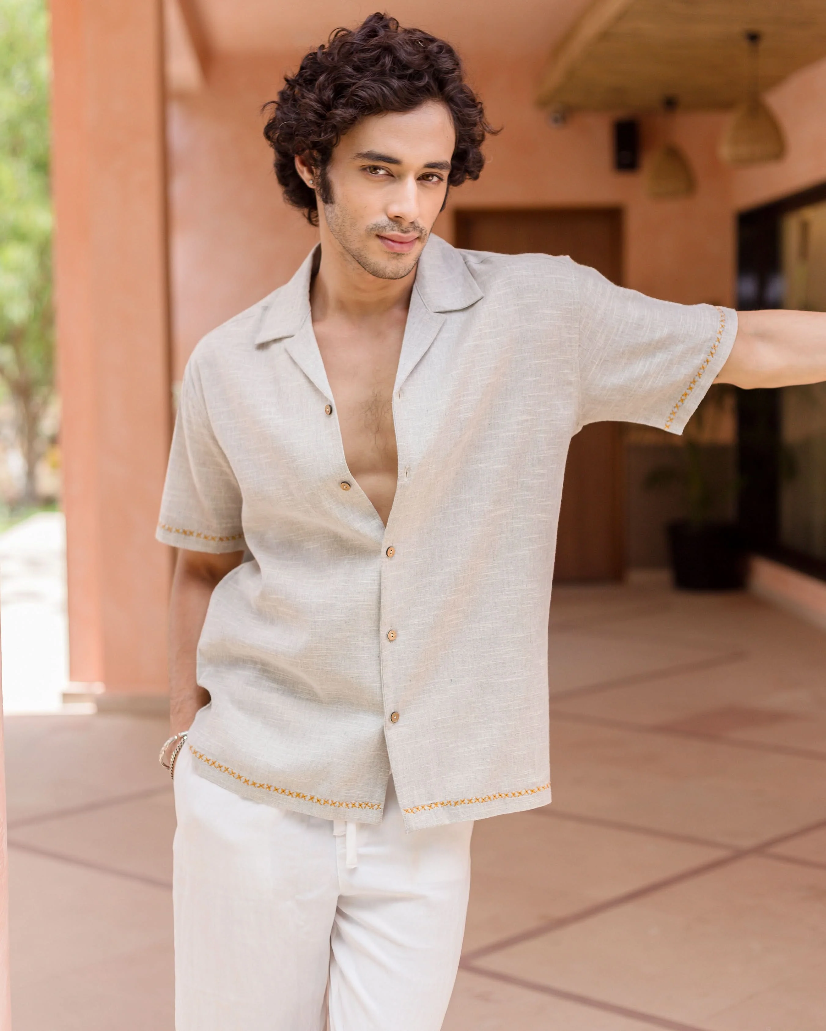 Owen Grey Embroidered Cotton Shirt - Image 4