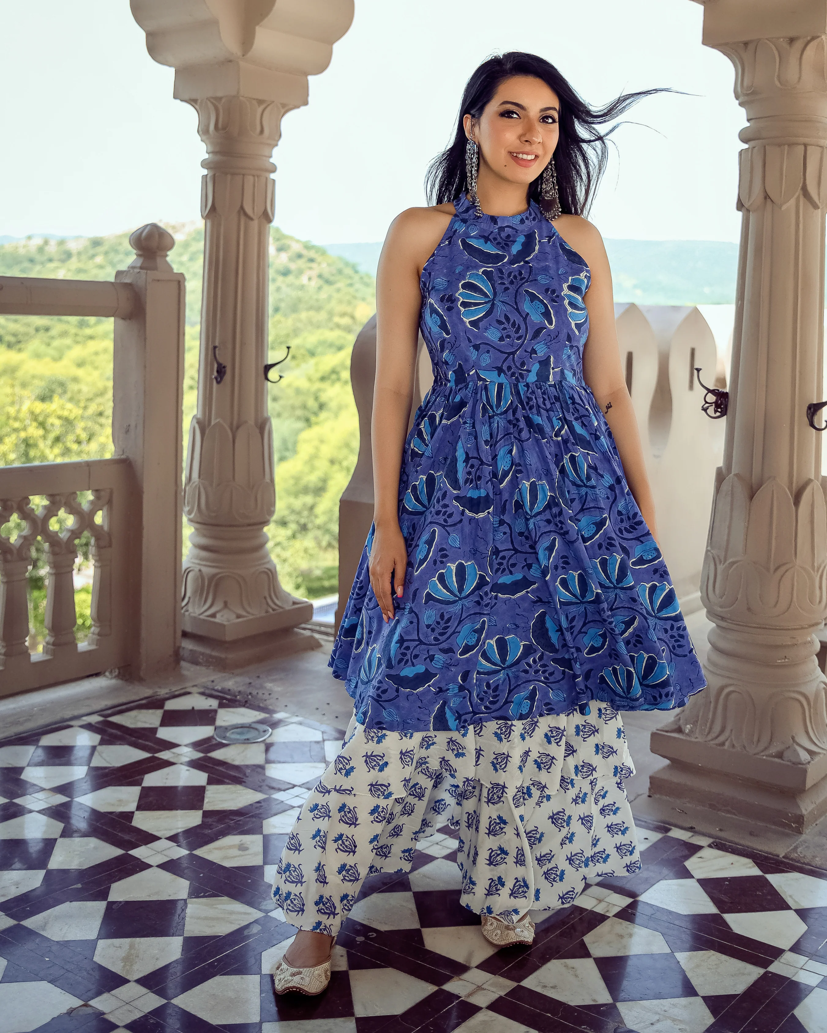 Oxford Blue Handblock Kurta Set - Image 5