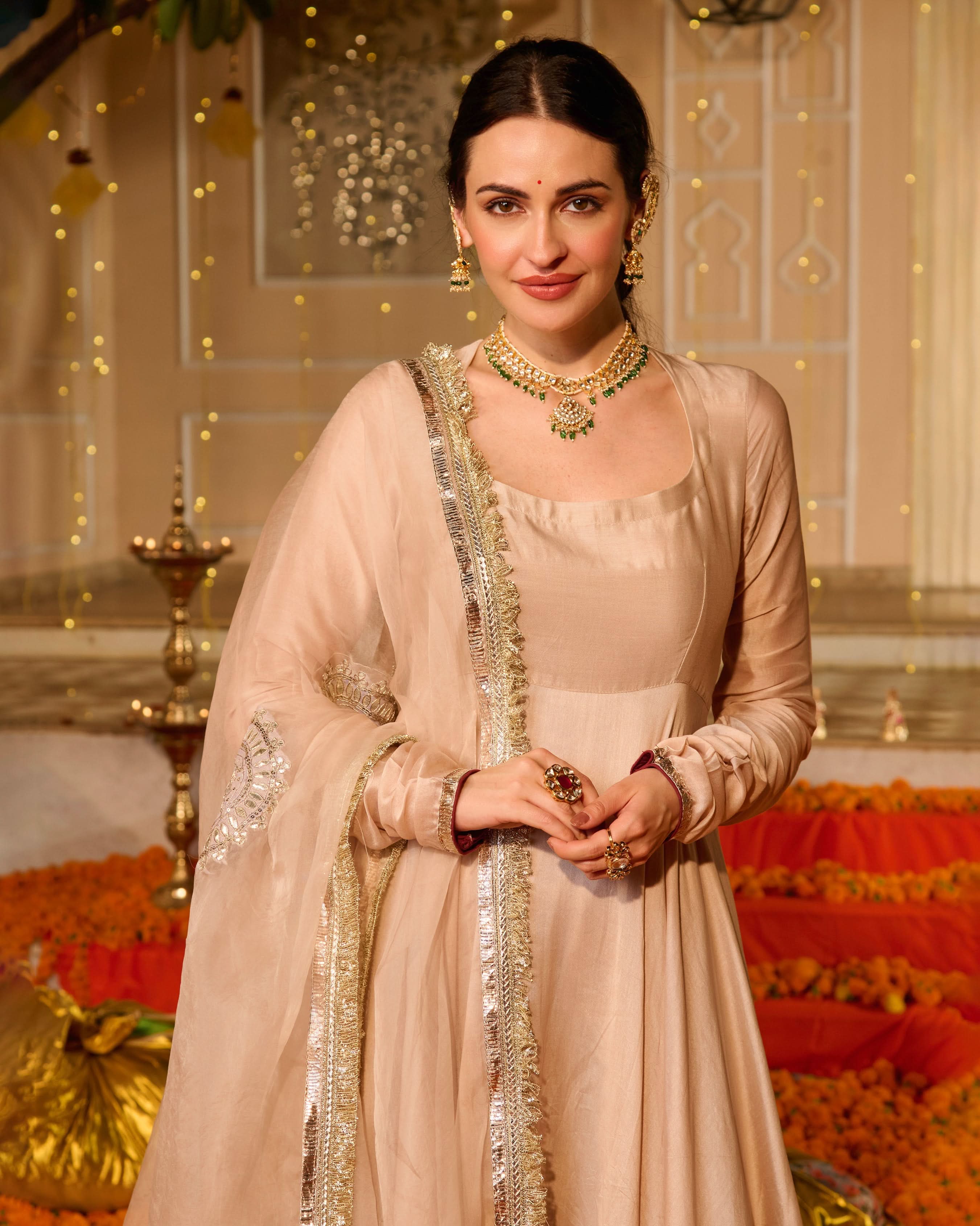 Padma Beige Solid Chanderi Suit Set - Image 5