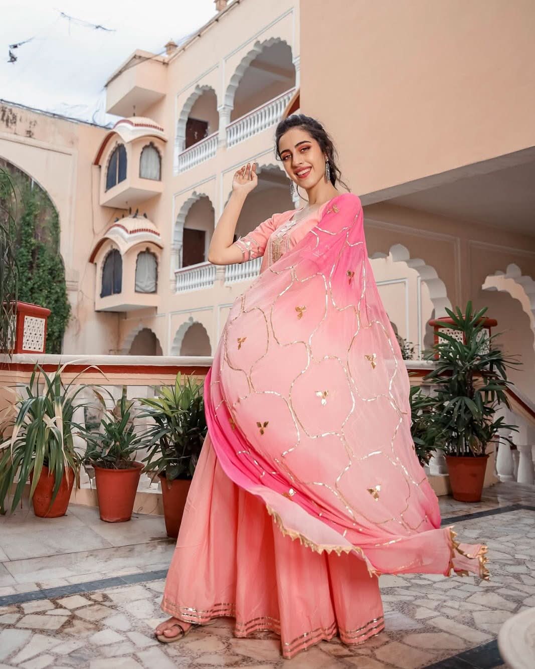 Pastel Peach Gotapatti Sharara Set - Image 2