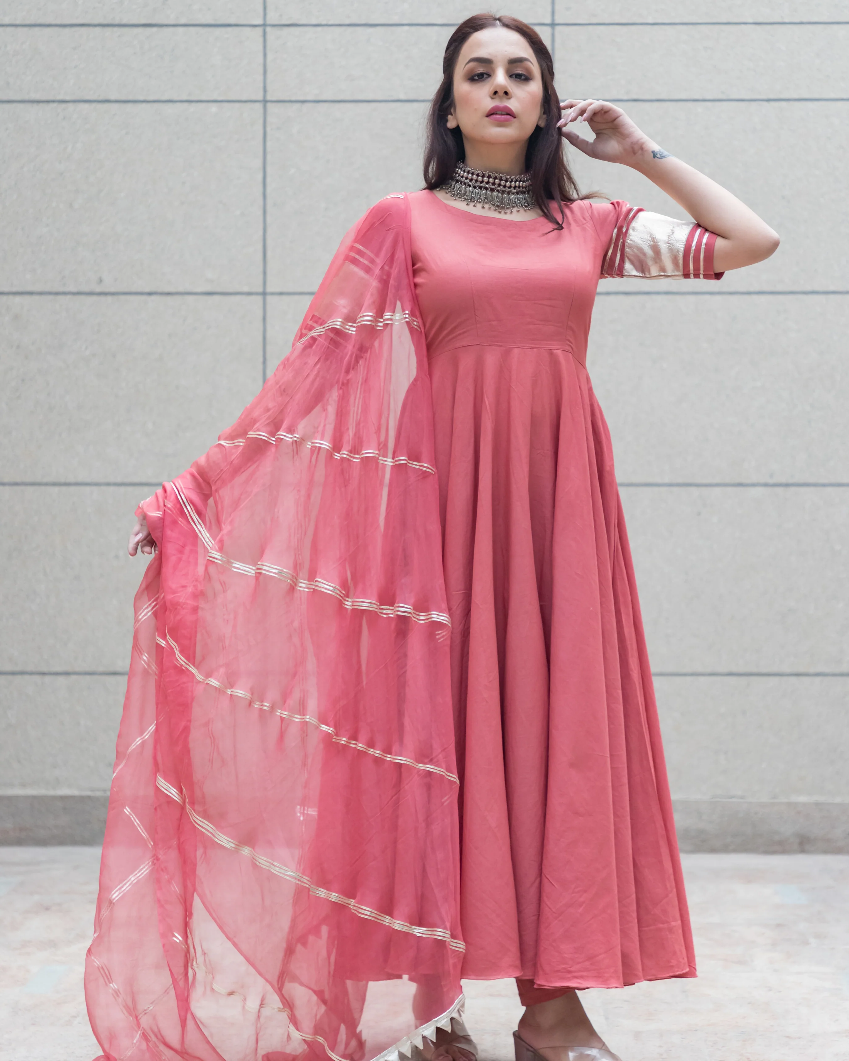 Peach Gotapatti Cotton Suit Set - Image 4
